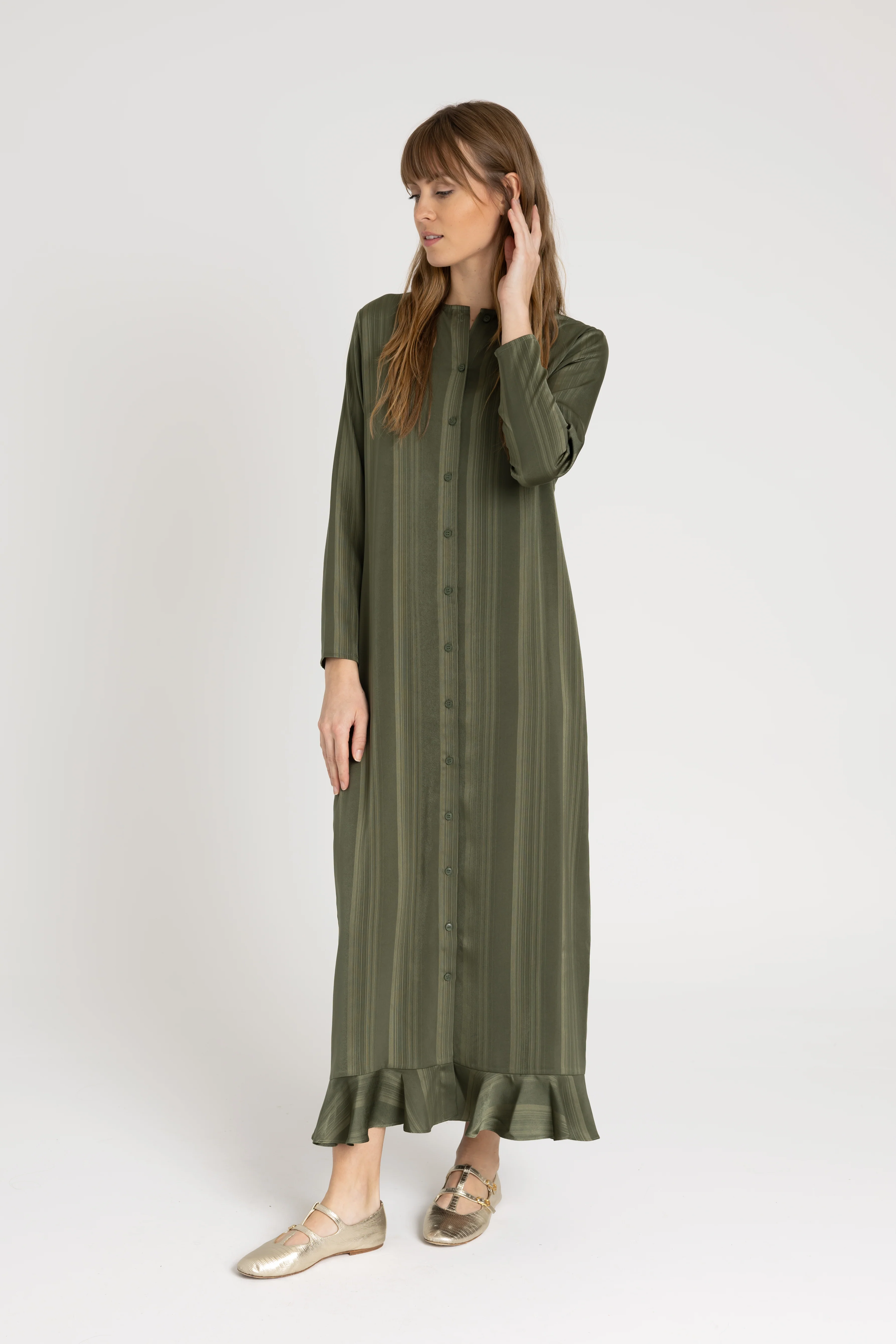 Green Striped Button Down Maxi - Image 2
