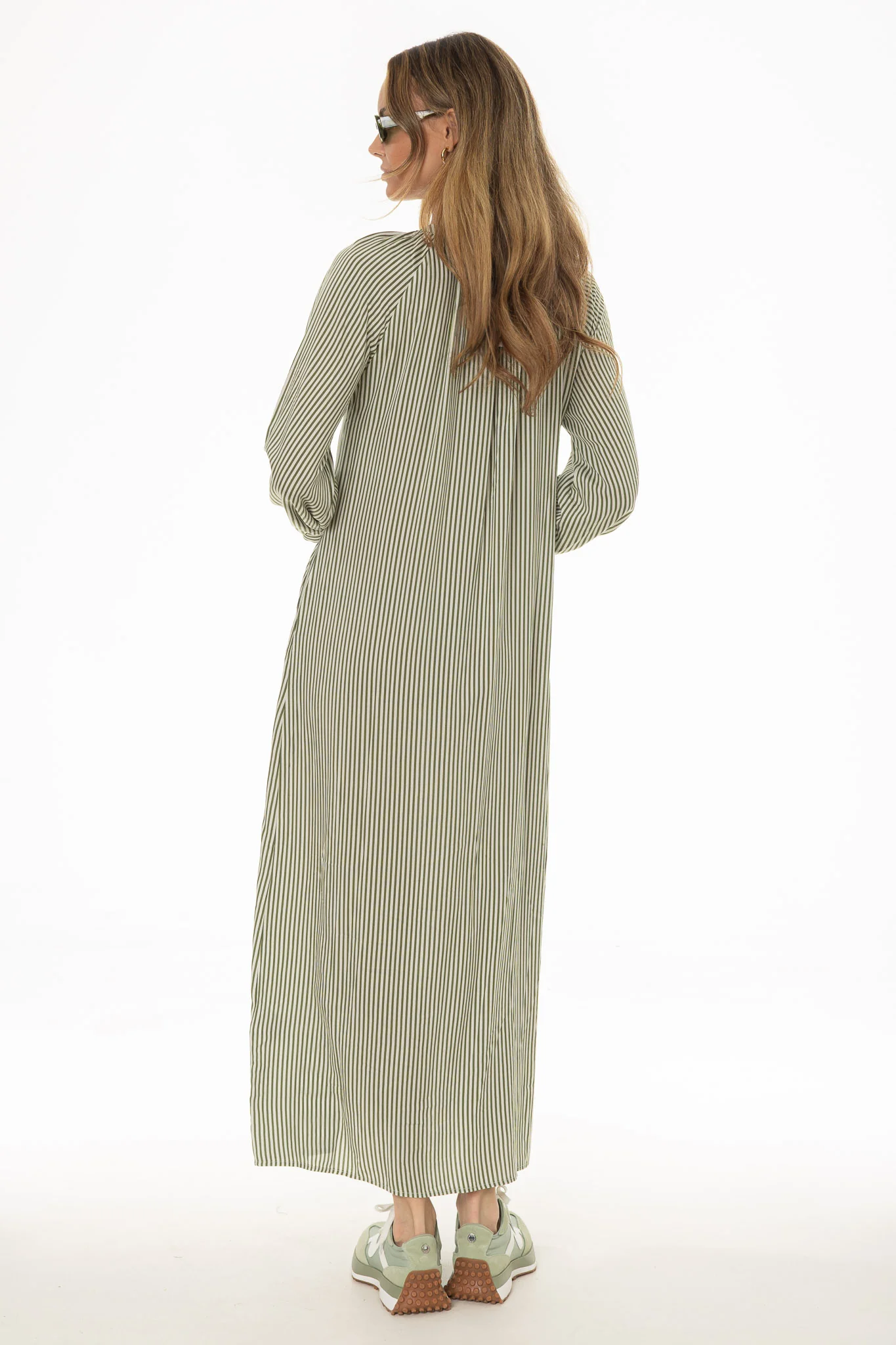Green Striped Cotton Maxi Dress - Image 4