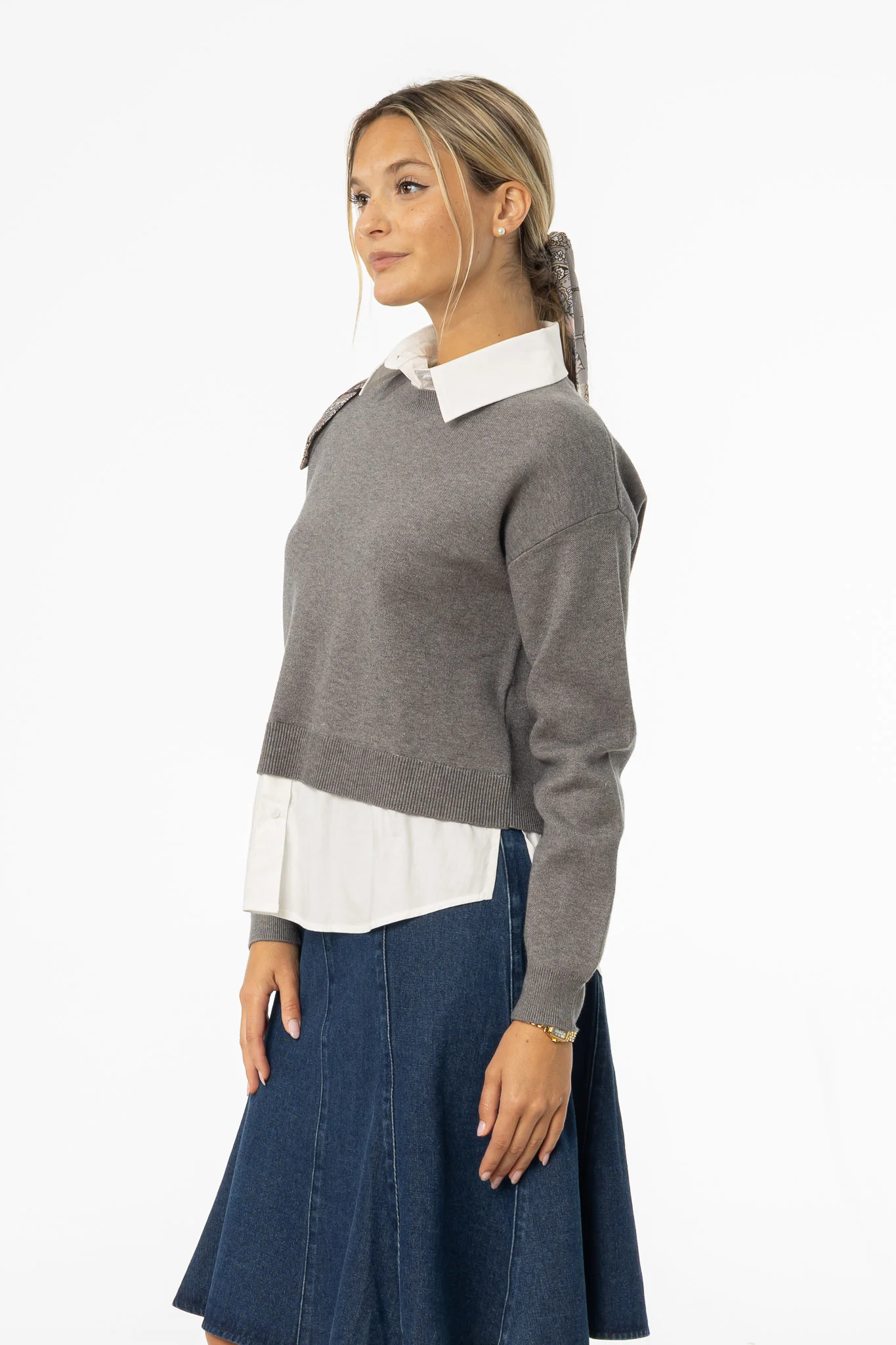 Grey Combo Blouse Sweater - Image 2