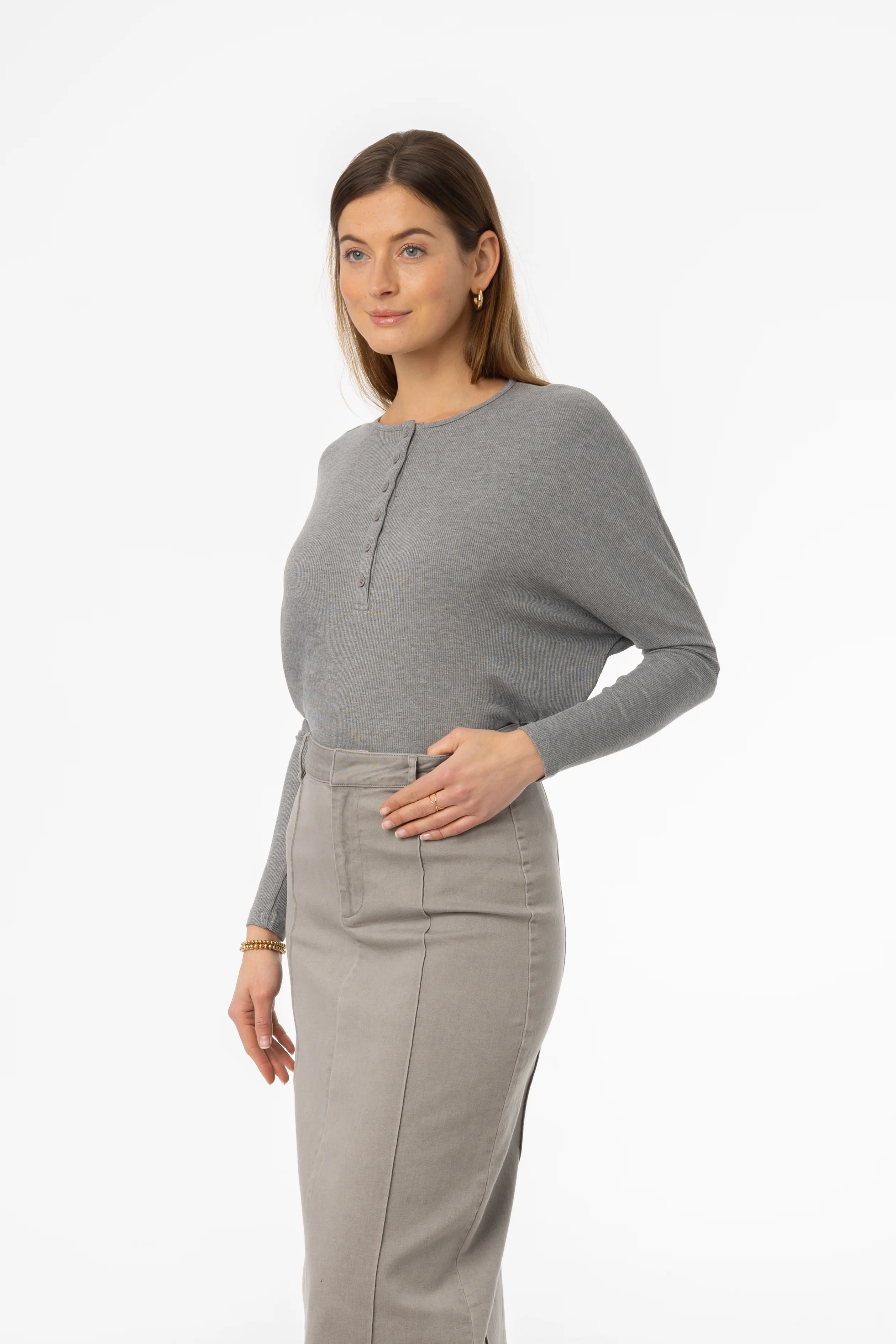 Grey Henley Dolman T-Shirt - Image 2
