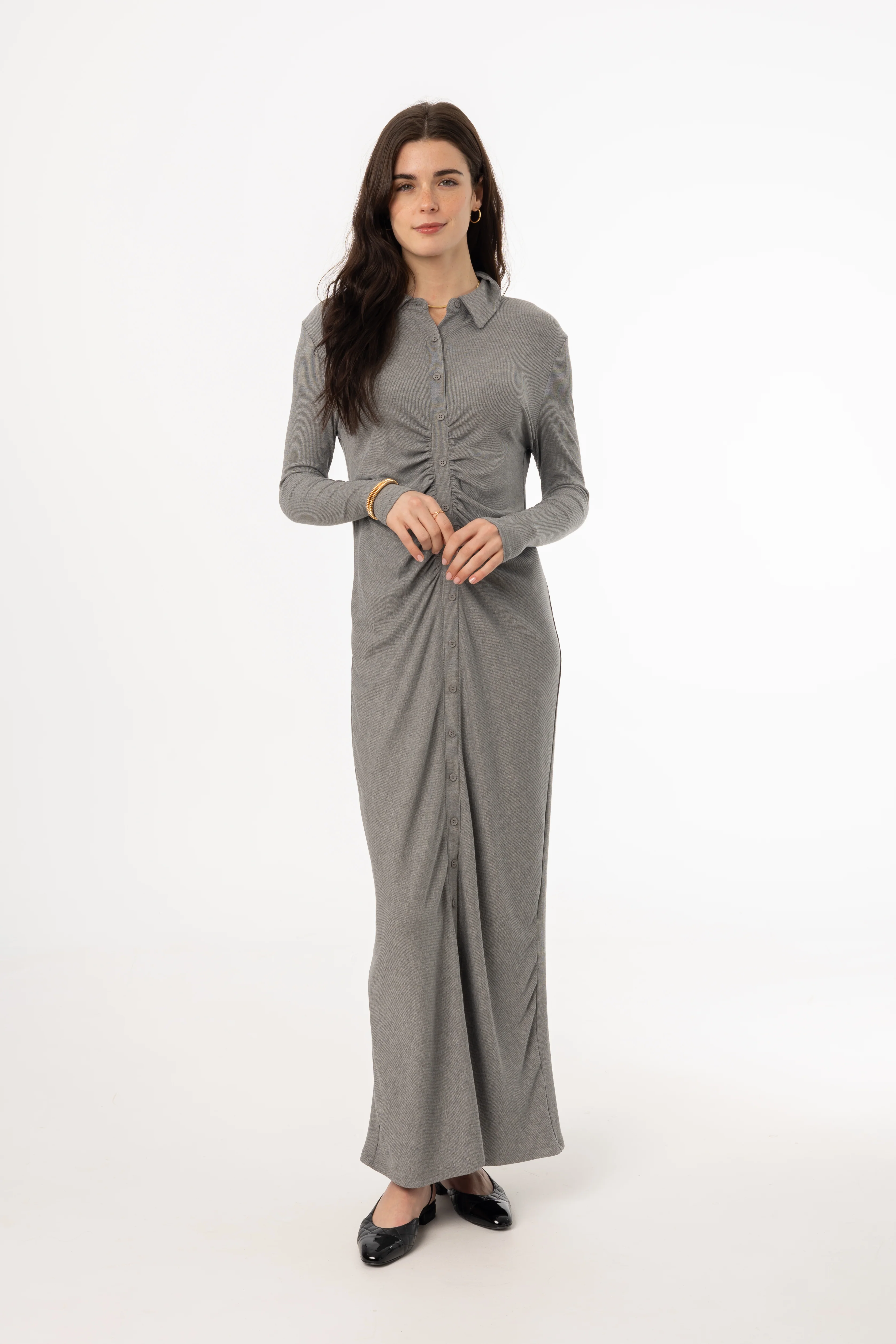 Grey Ruched Cardi Maxi Dress - Image 4