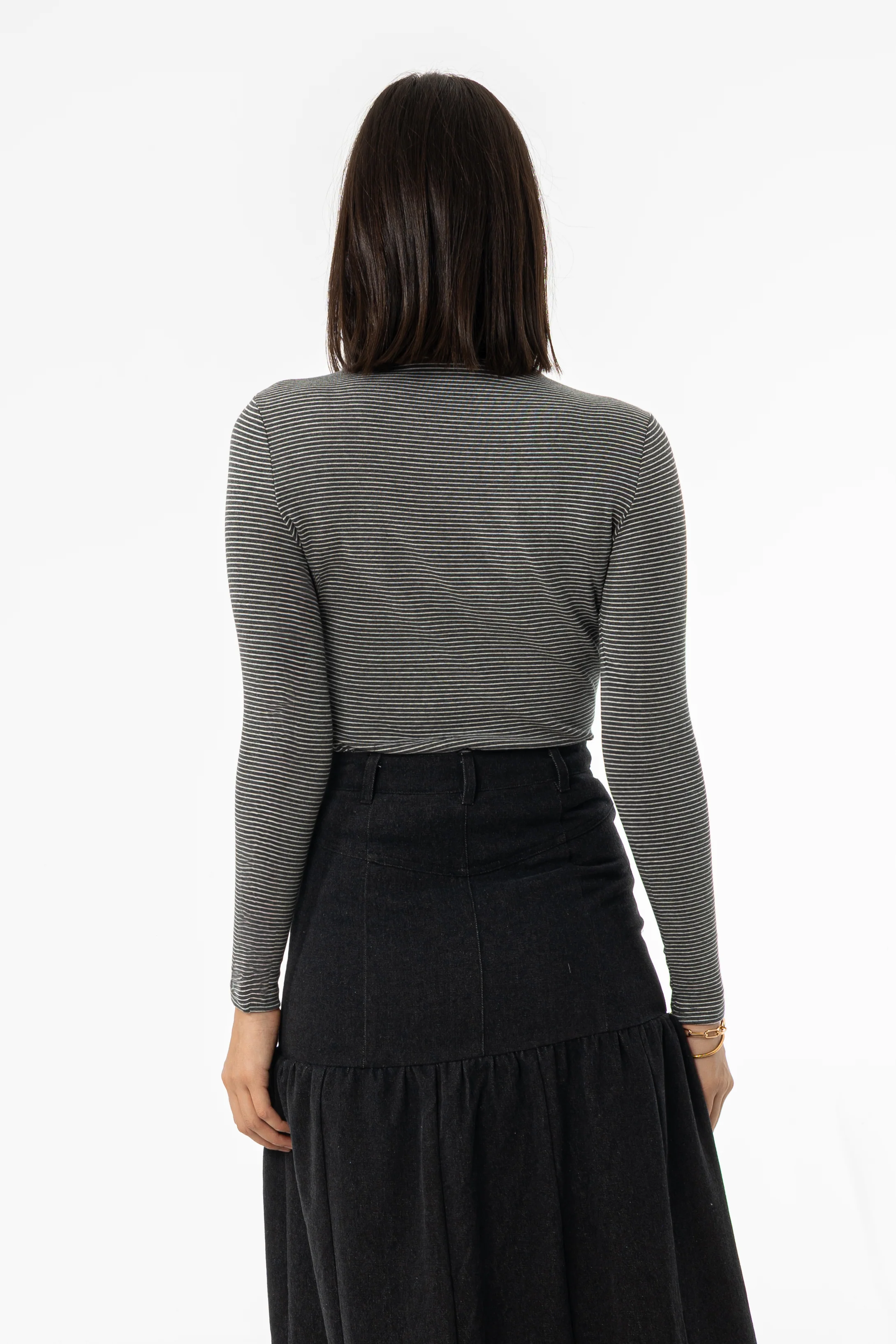 Grey Striped Mock Neck Top - Image 3