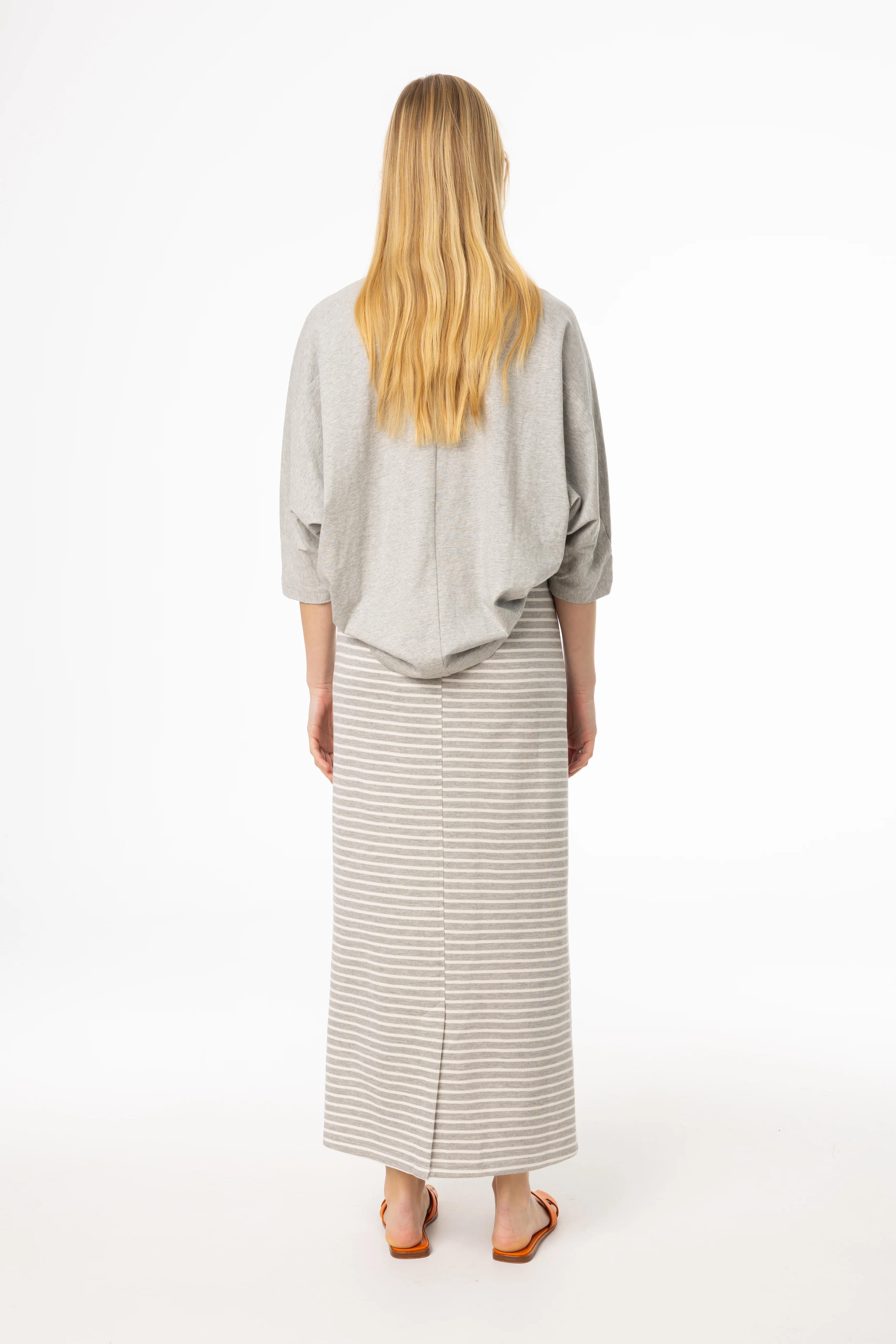Grey Striped Stretch Maxi Skirt - Image 3