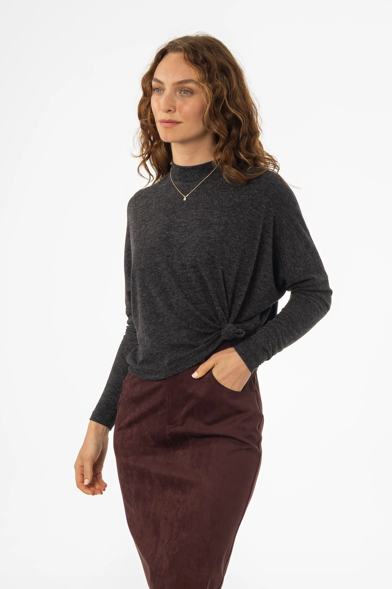 Grey Swing Mock Neck Top - Image 2