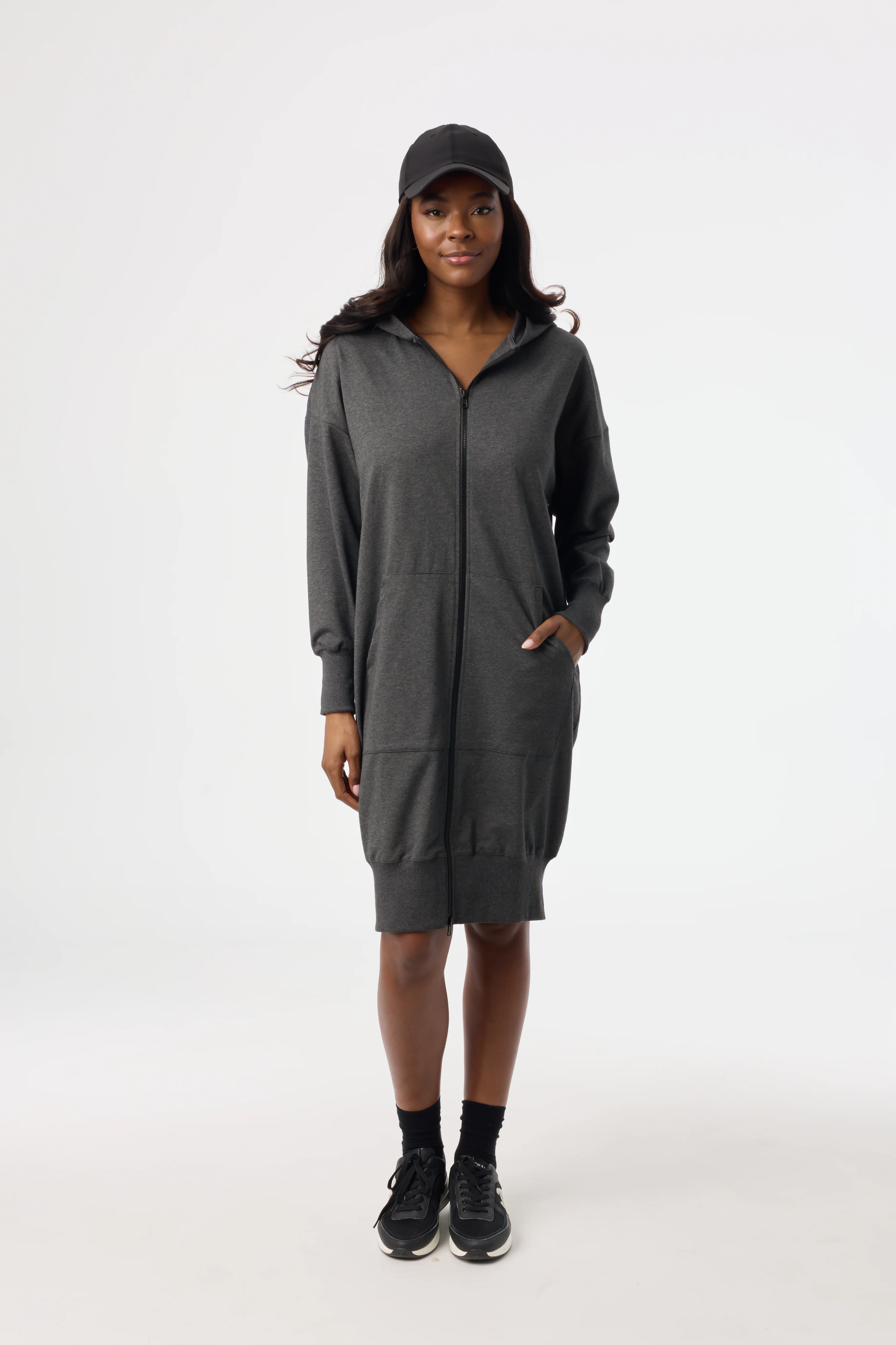 Grey Zipper Sweatshirt Dress - Image 4