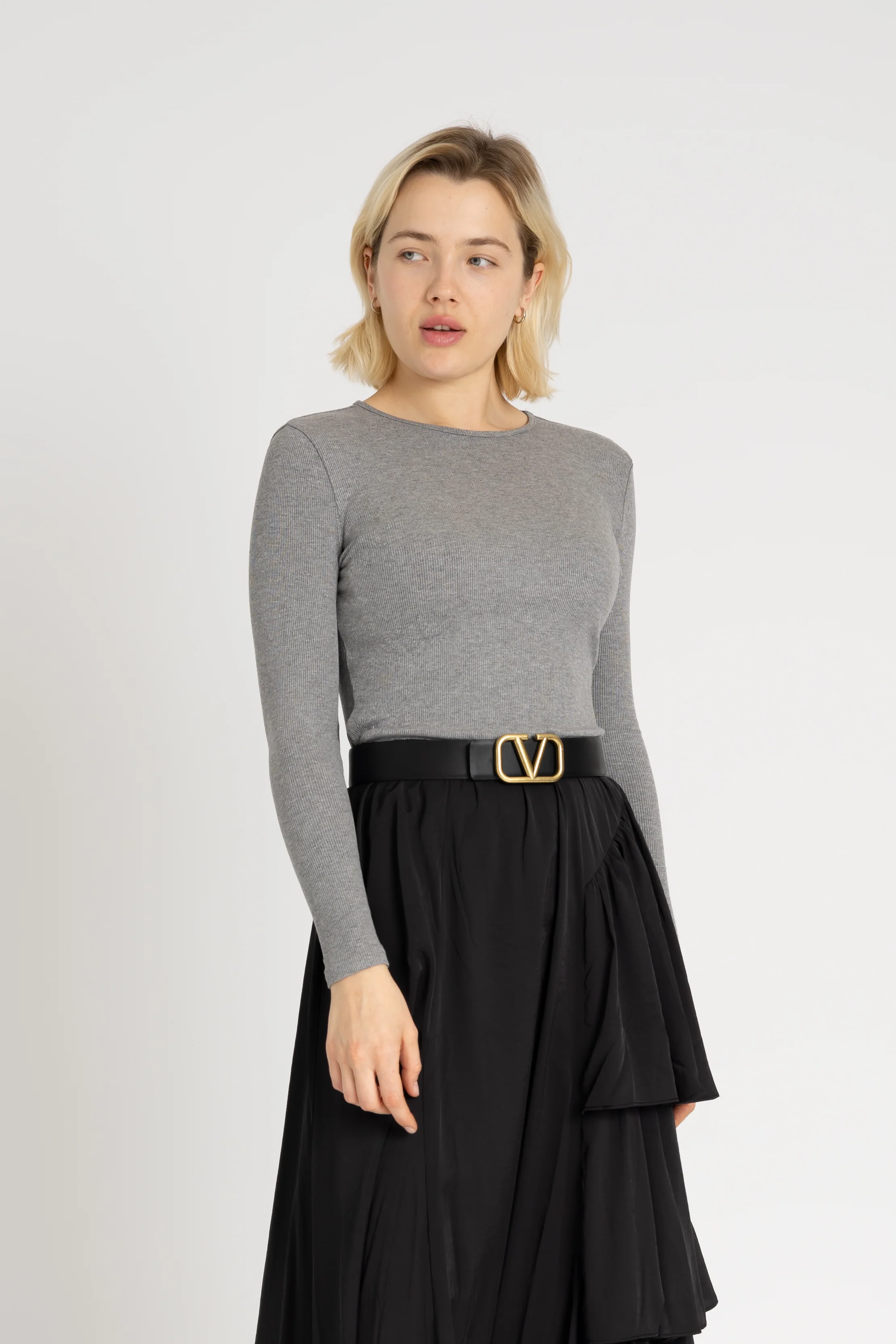 Grey Long Sleeve Ribbed Tee - Image 4