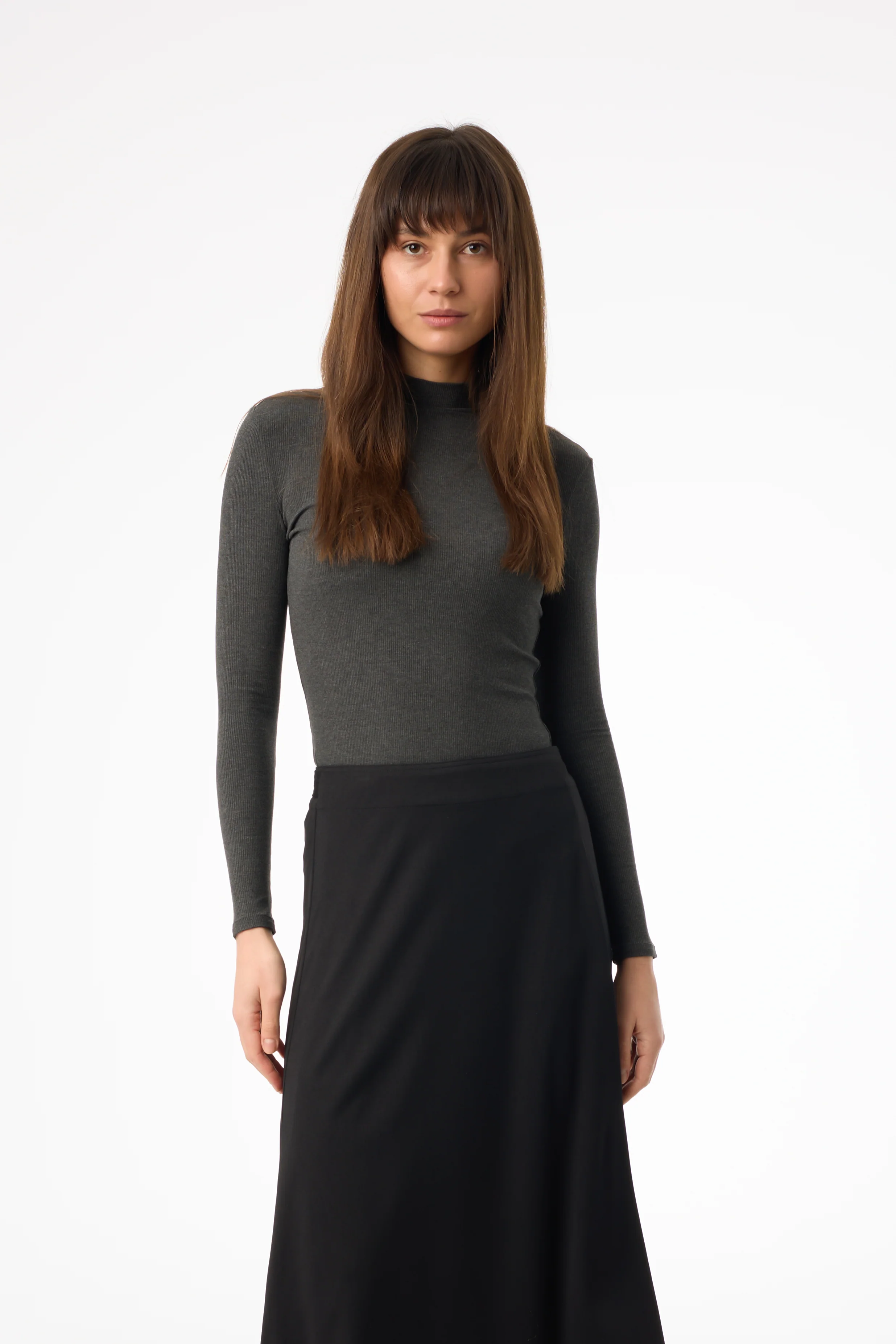 Heather Grey Ribbed Mock Neck Top - Image 4