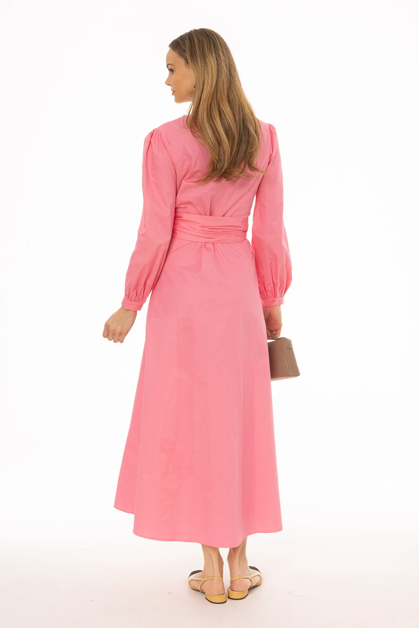 Hot Pink Drape Cotton Maxi Dress - Image 4