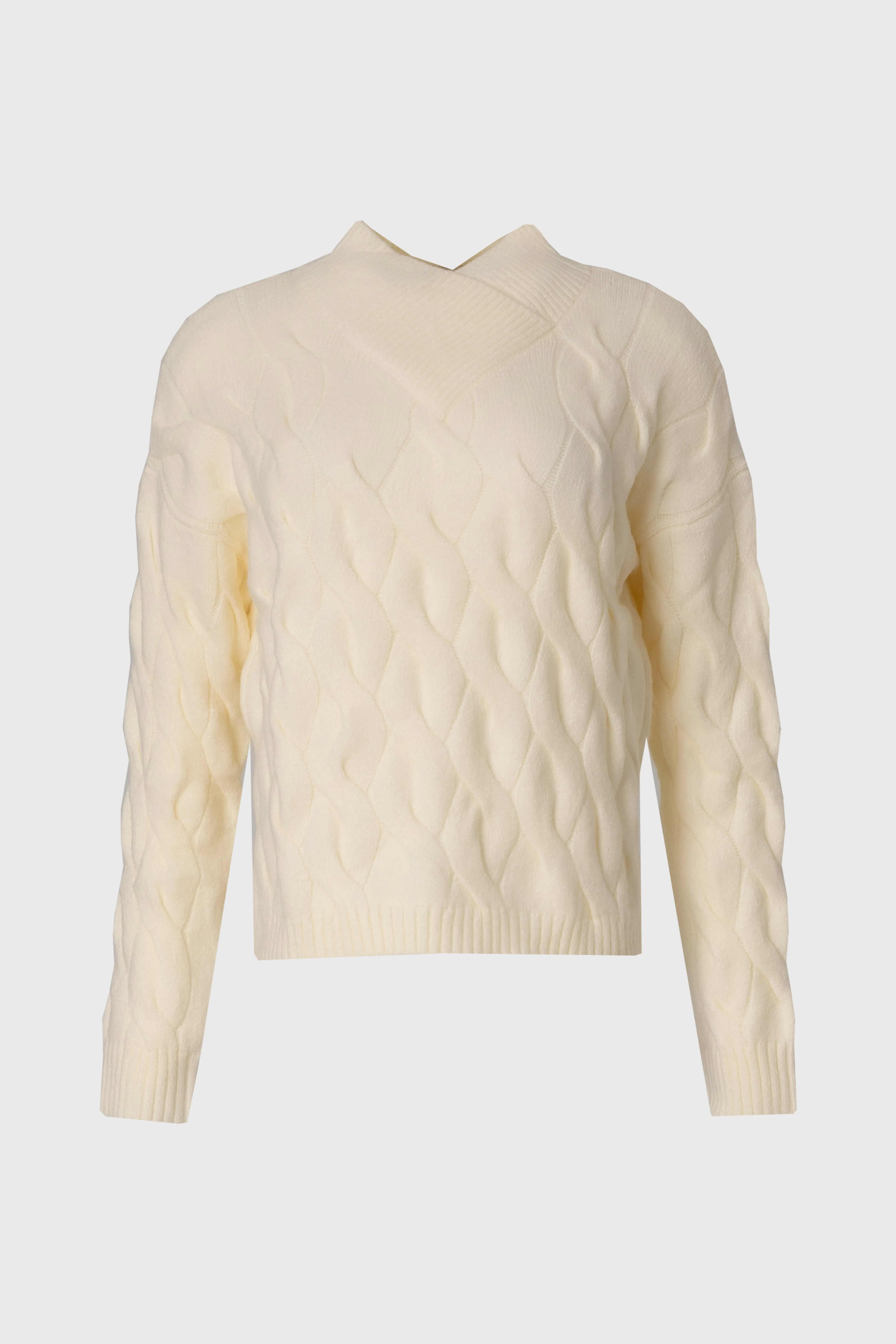 Ivory Collar Detail Cable Knit Sweater - Image 5