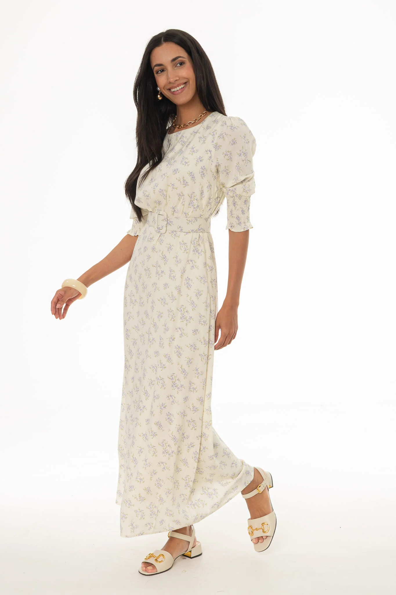 Lavender Belted Printed Floral Maxi Dress - Image 4