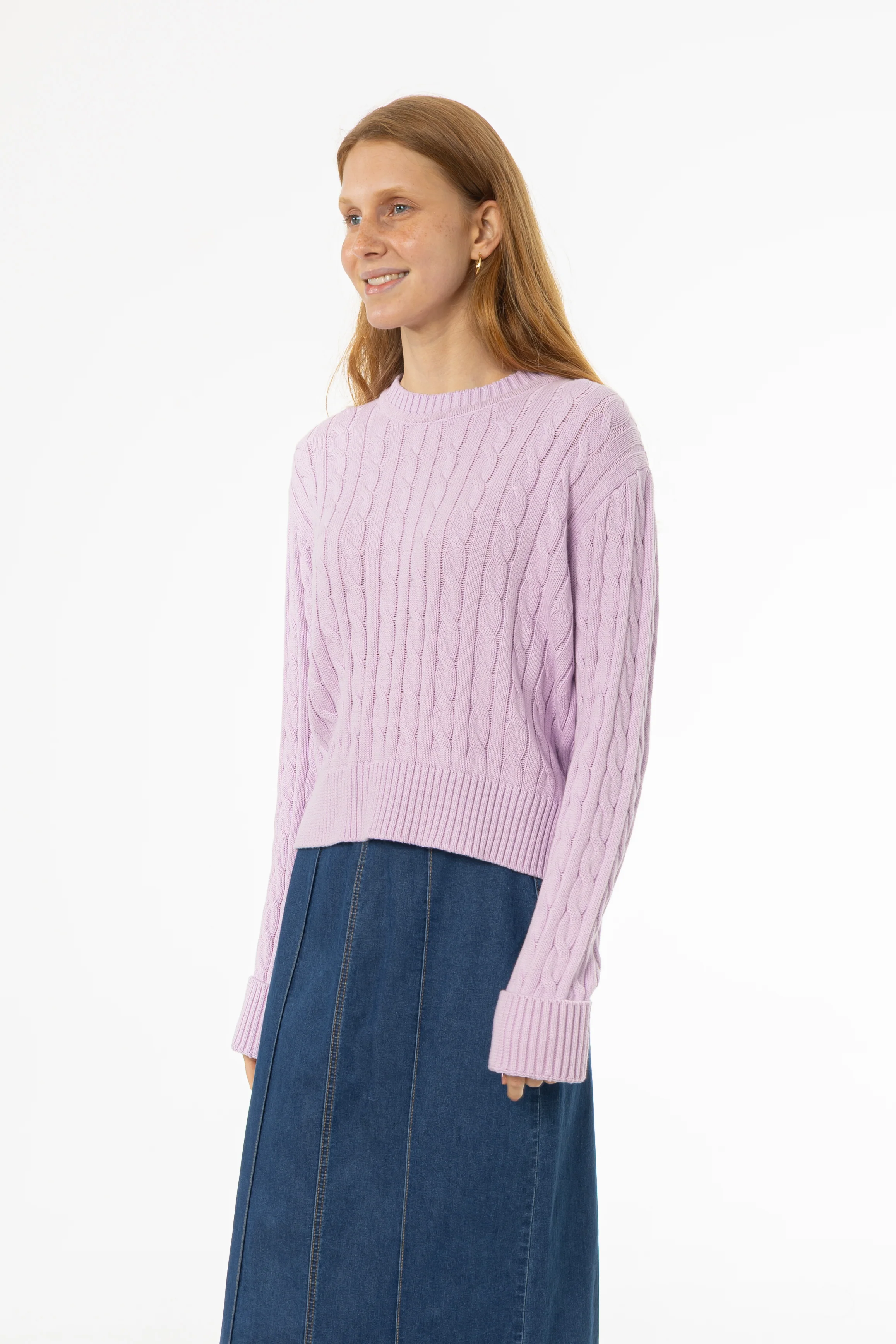 Lavender Round Neck Cable Knit Sweater - Image 3
