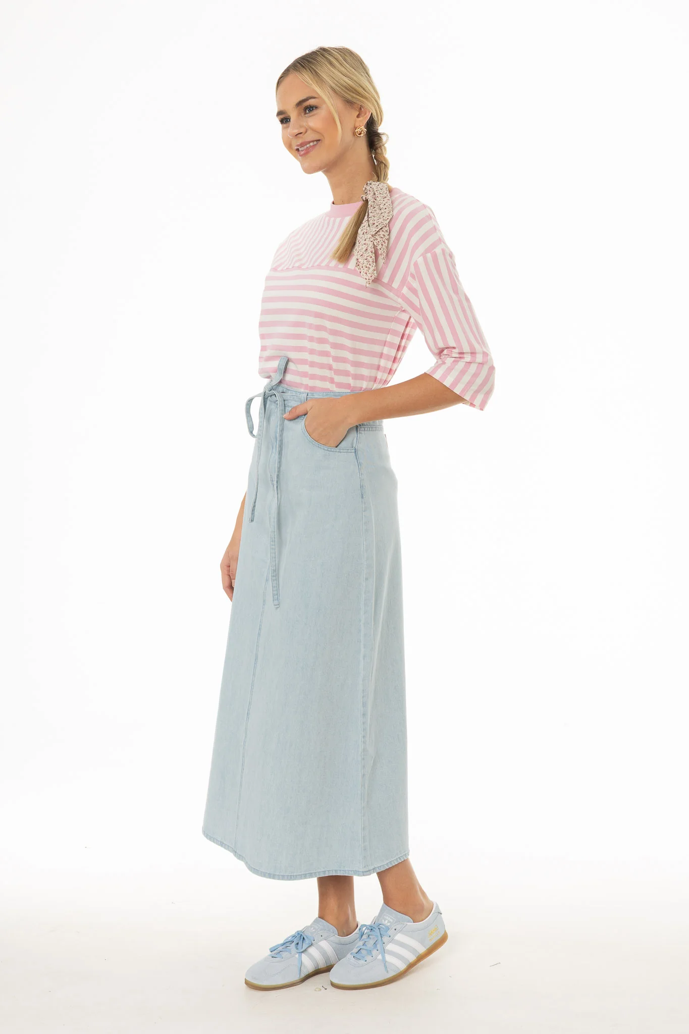 Light Blue Denim A-Line Maxi Skirt - Image 3