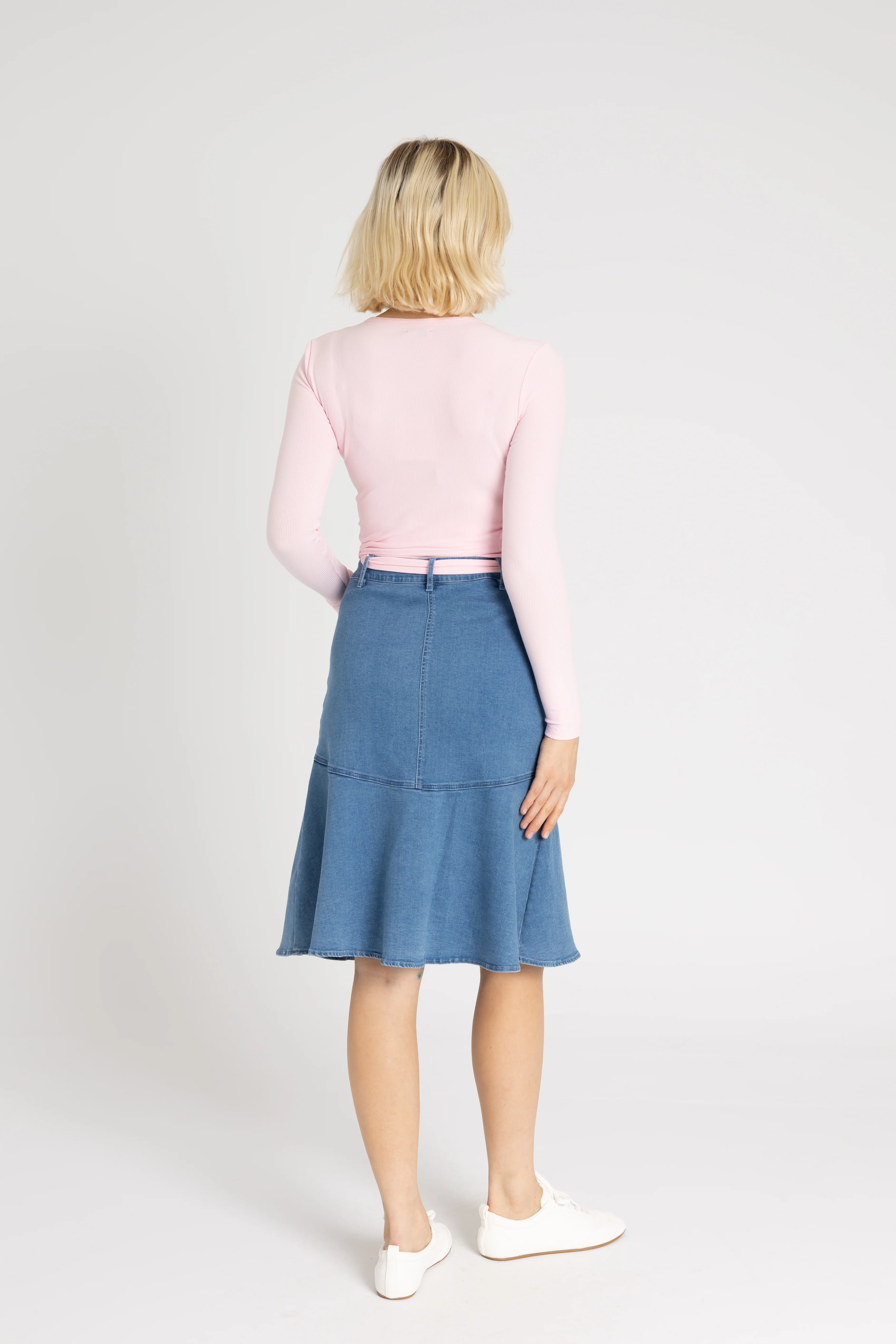 Light Blue Denim Flare Skirt - Image 3