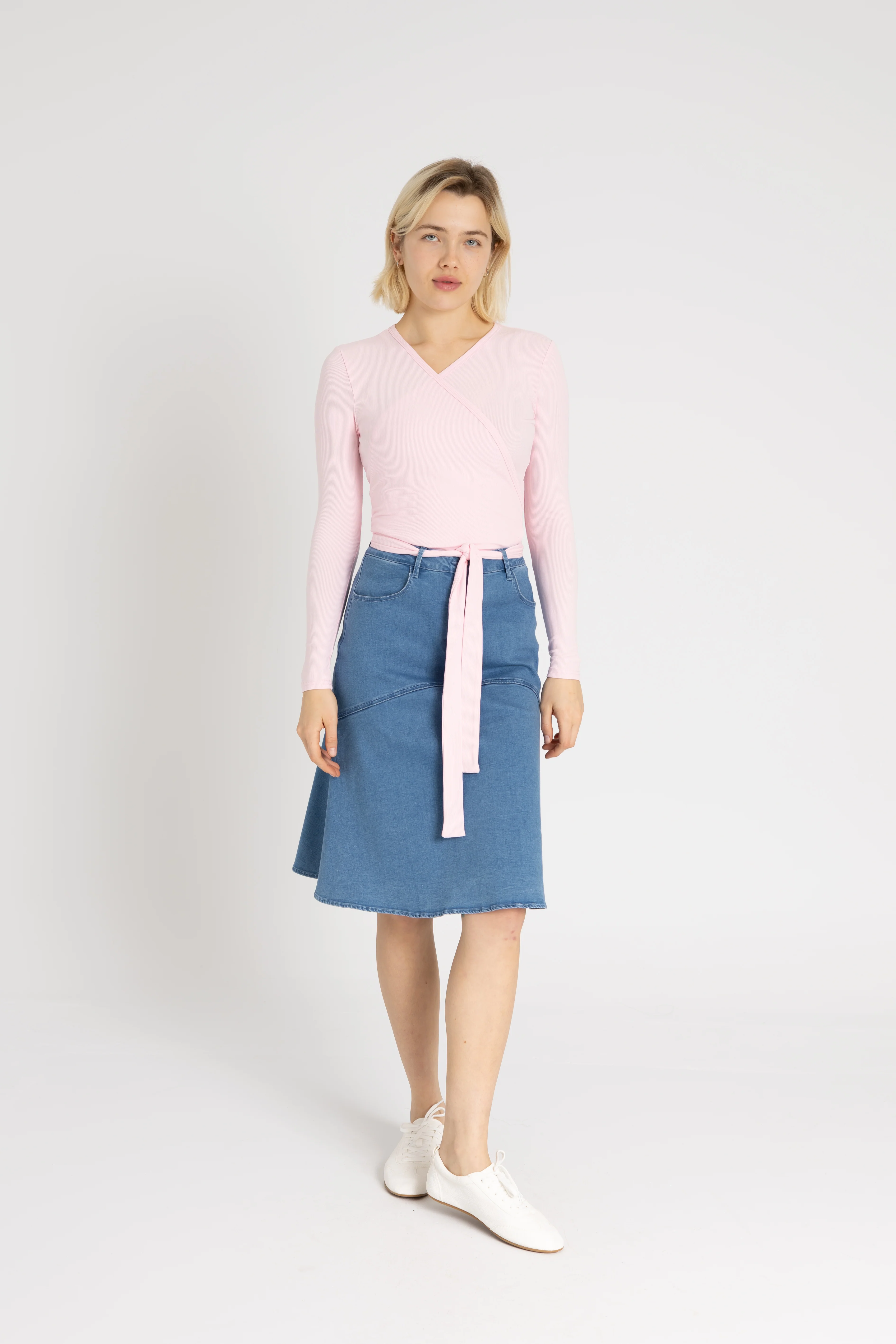 Light Blue Denim Flare Skirt - Image 4