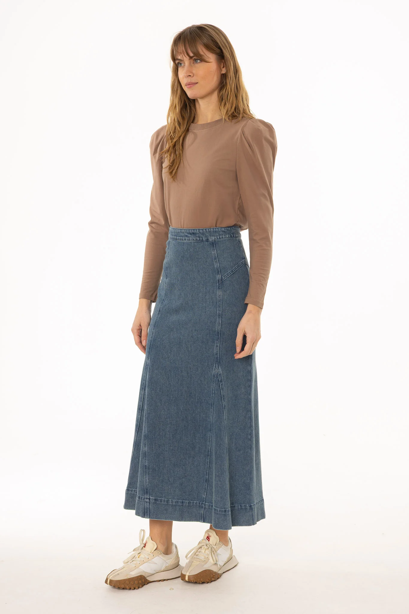 Light Blue Denim Godet Maxi Skirt - Image 3