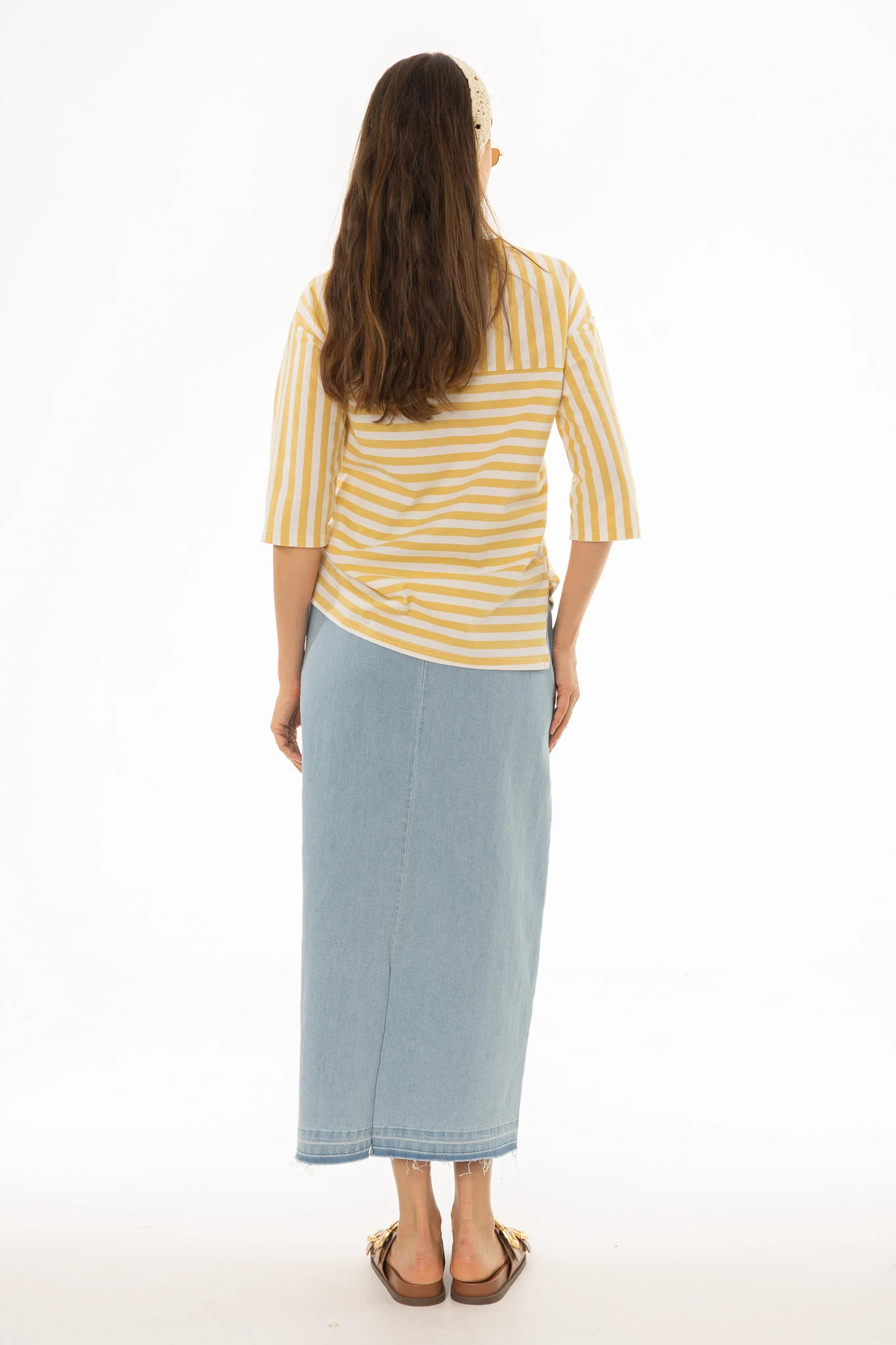 Light Blue Denim Pocket Fringe Maxi Skirt - Image 4