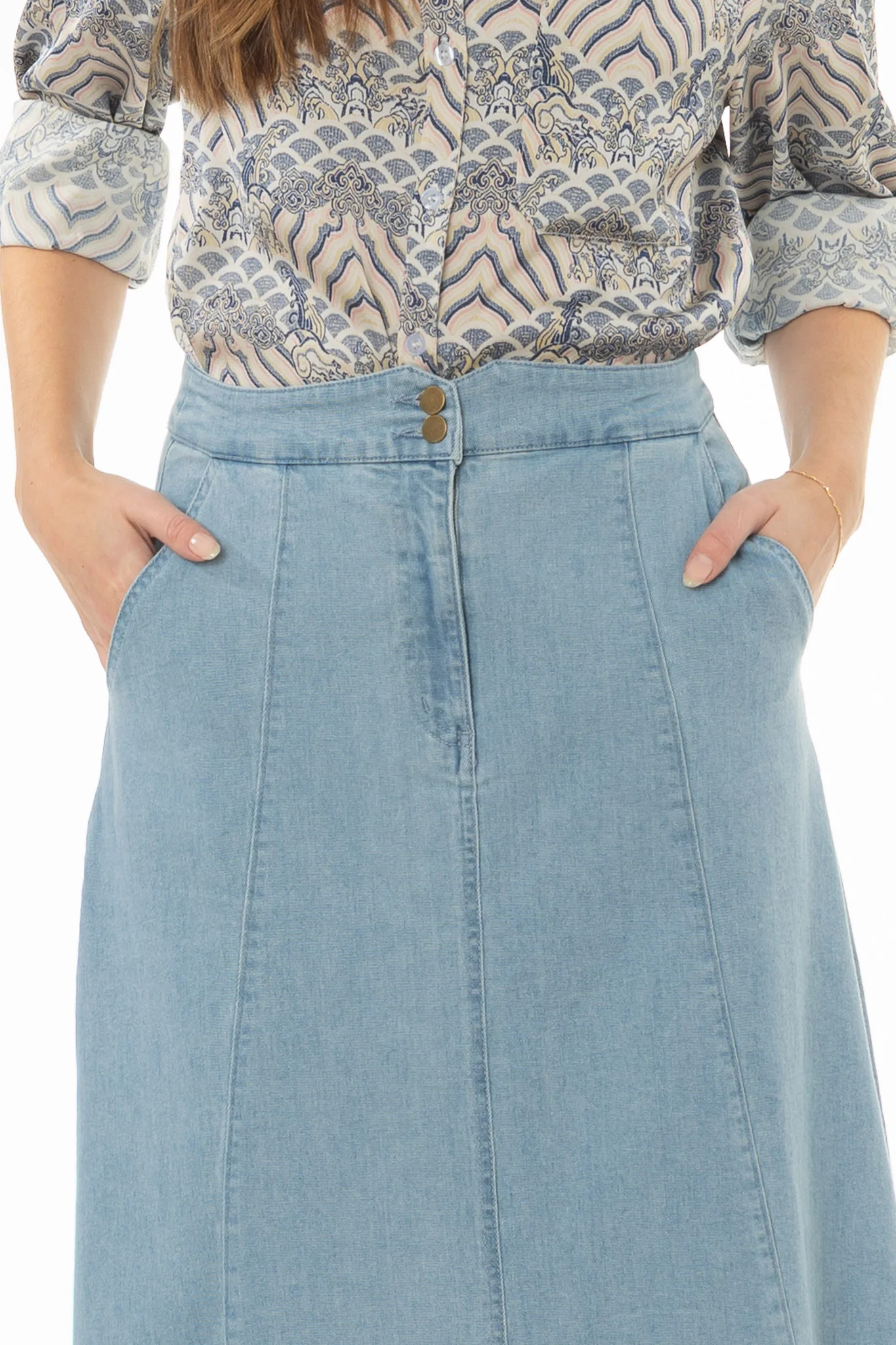 Light Blue Double Button A-Line Maxi Skirt - Image 2