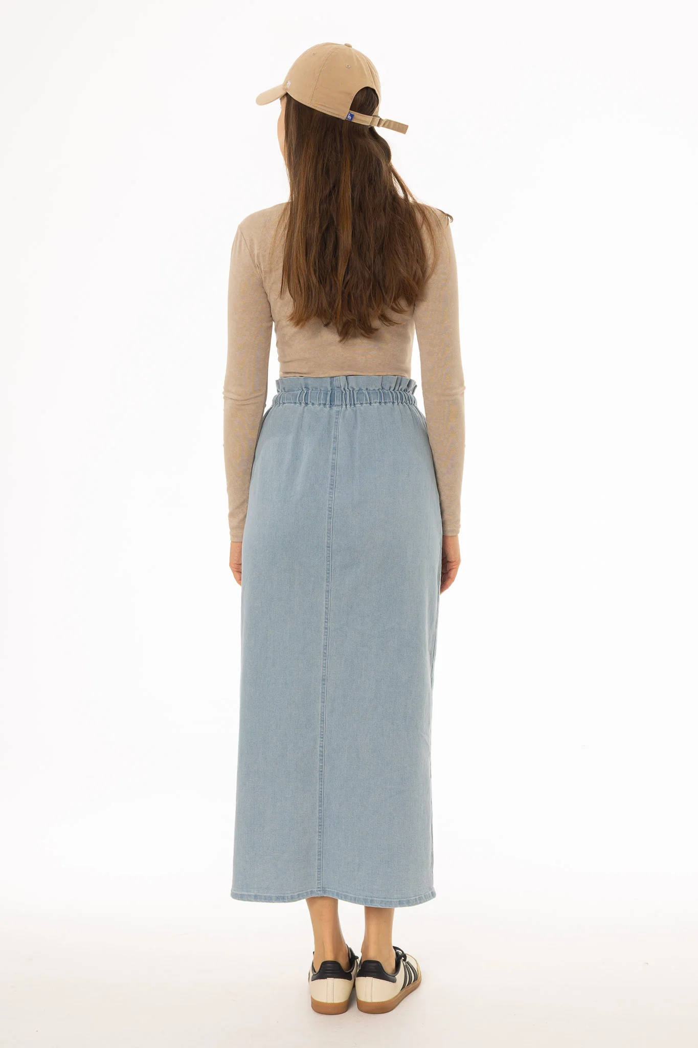 Light Blue Drawstring Denim Maxi Skirt - Image 4