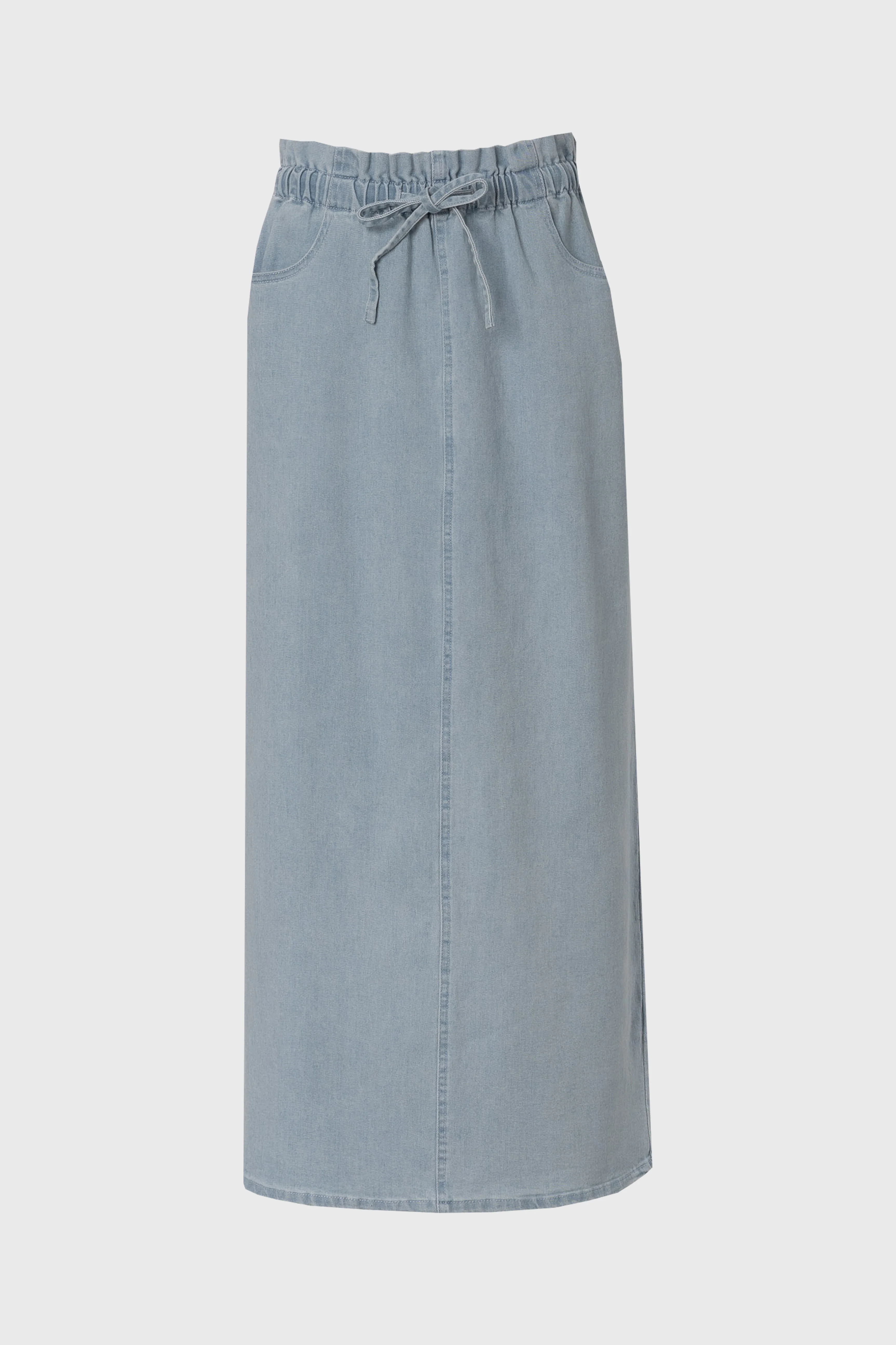 Light Blue Drawstring Denim Maxi Skirt - Image 6