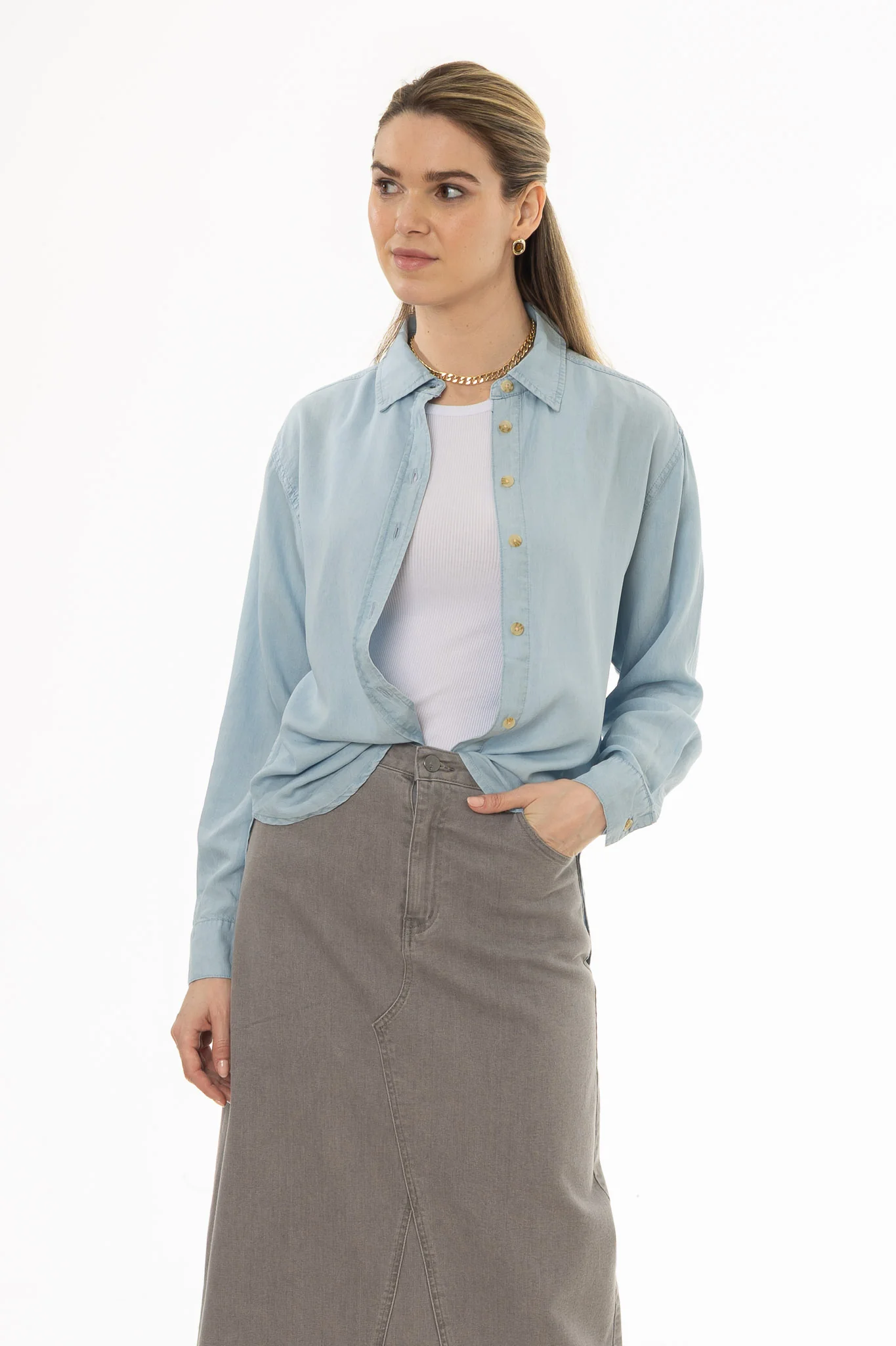 Light Blue Feather Soft Blouse