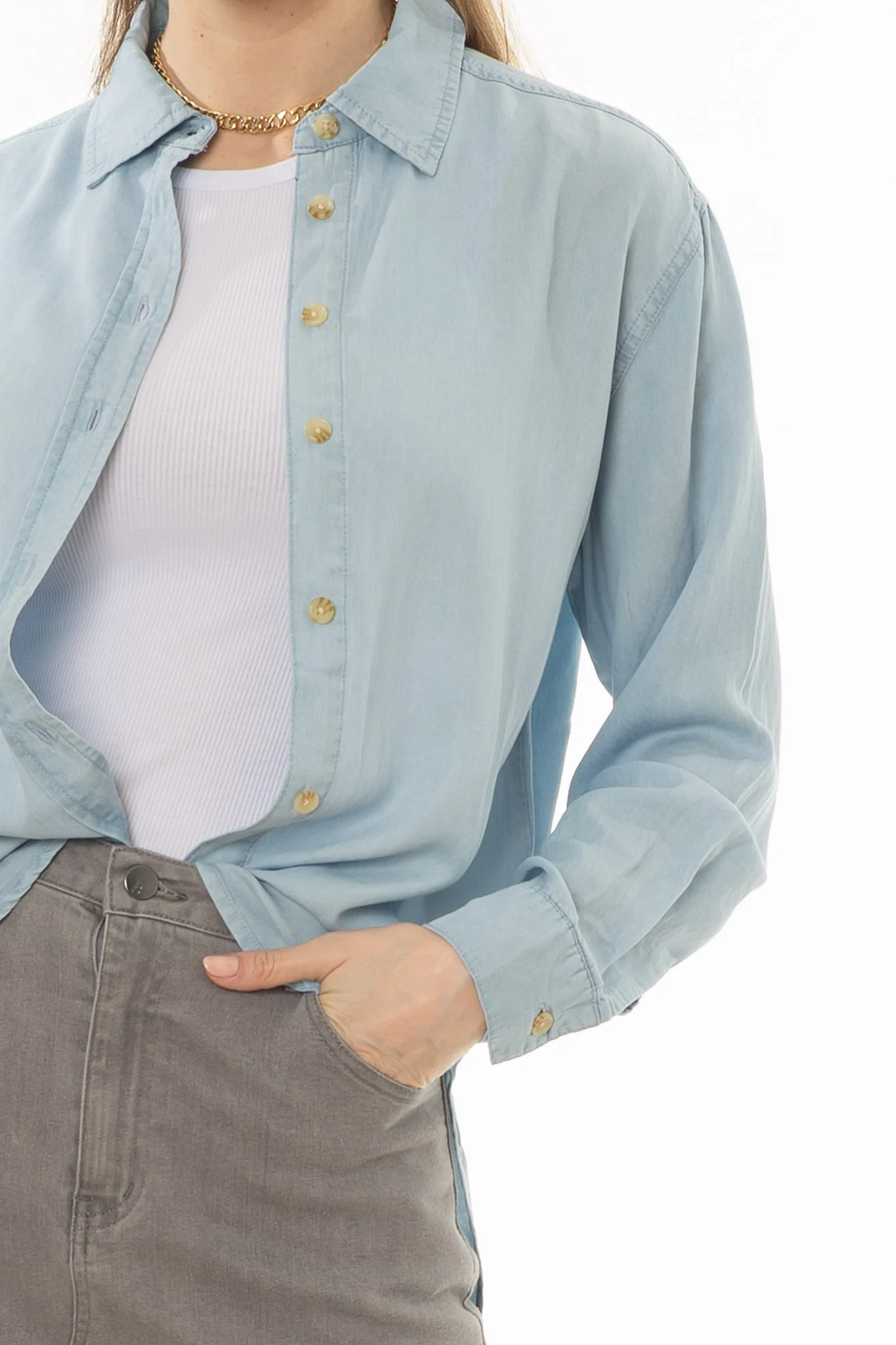 Light Blue Feather Soft Blouse - Image 2