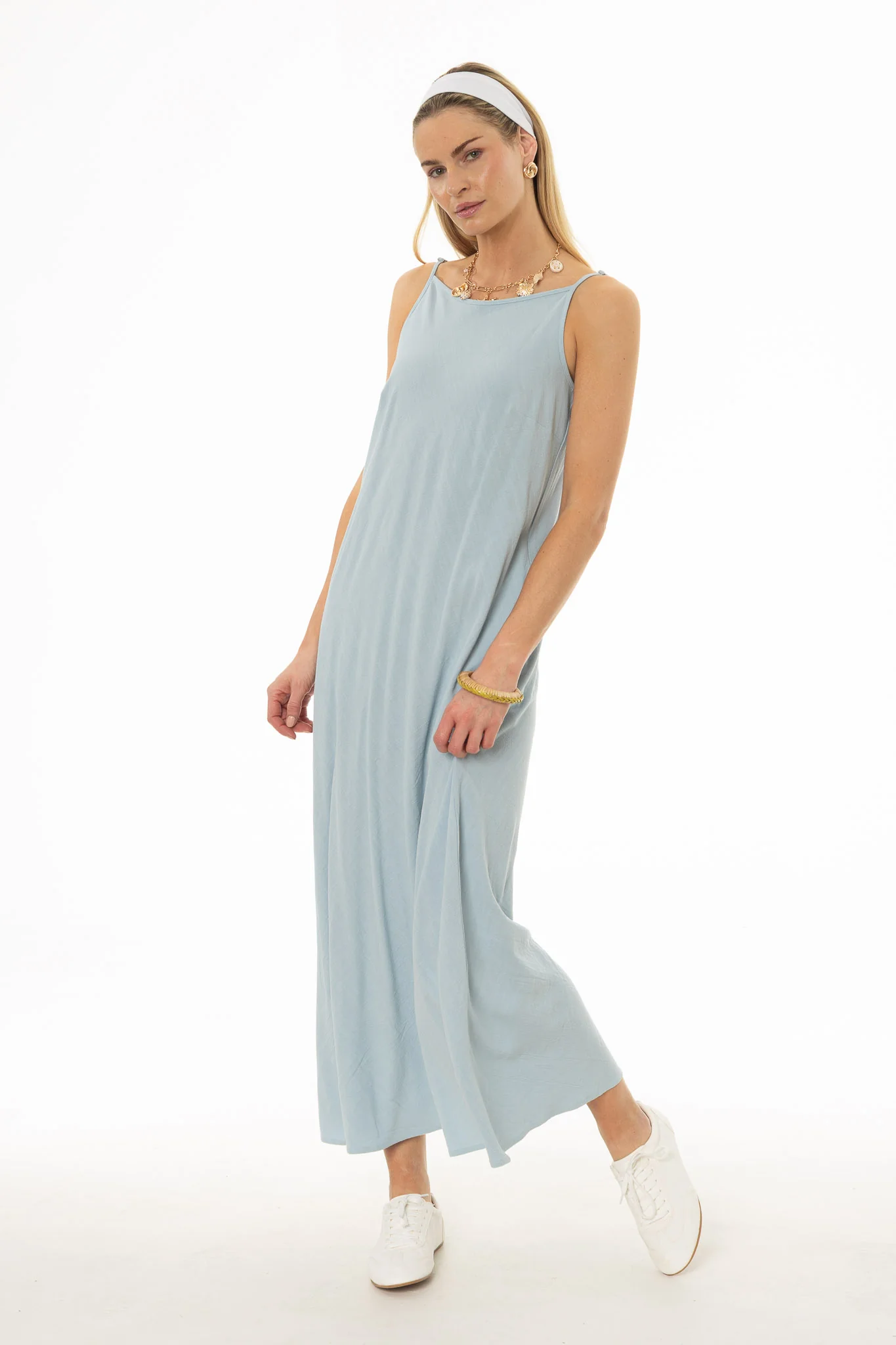 Light Blue Linen Feel Slip Dress - Image 2
