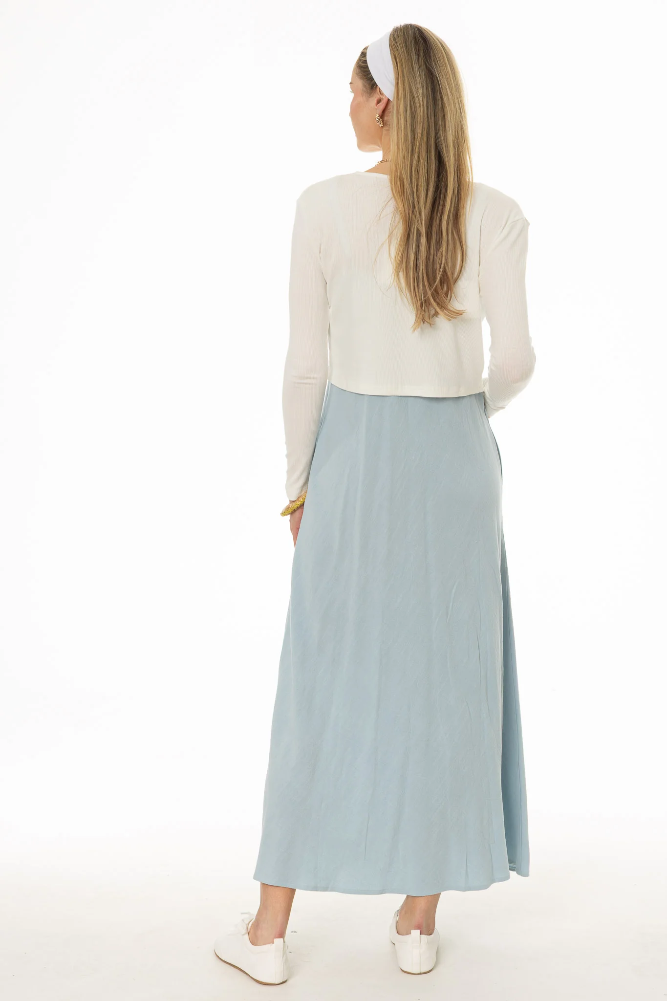 Light Blue Linen Feel Slip Dress - Image 4