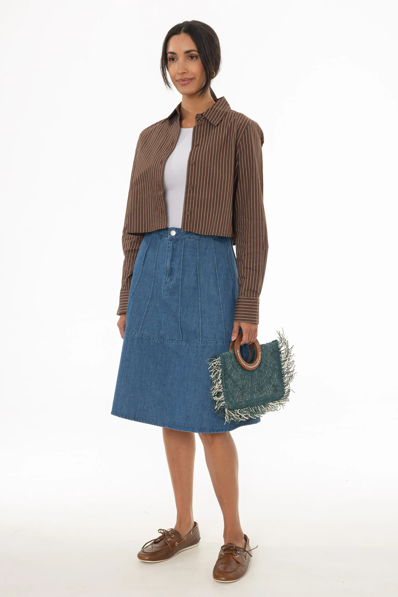 Light Blue Panel Flare Denim Skirt - Image 3