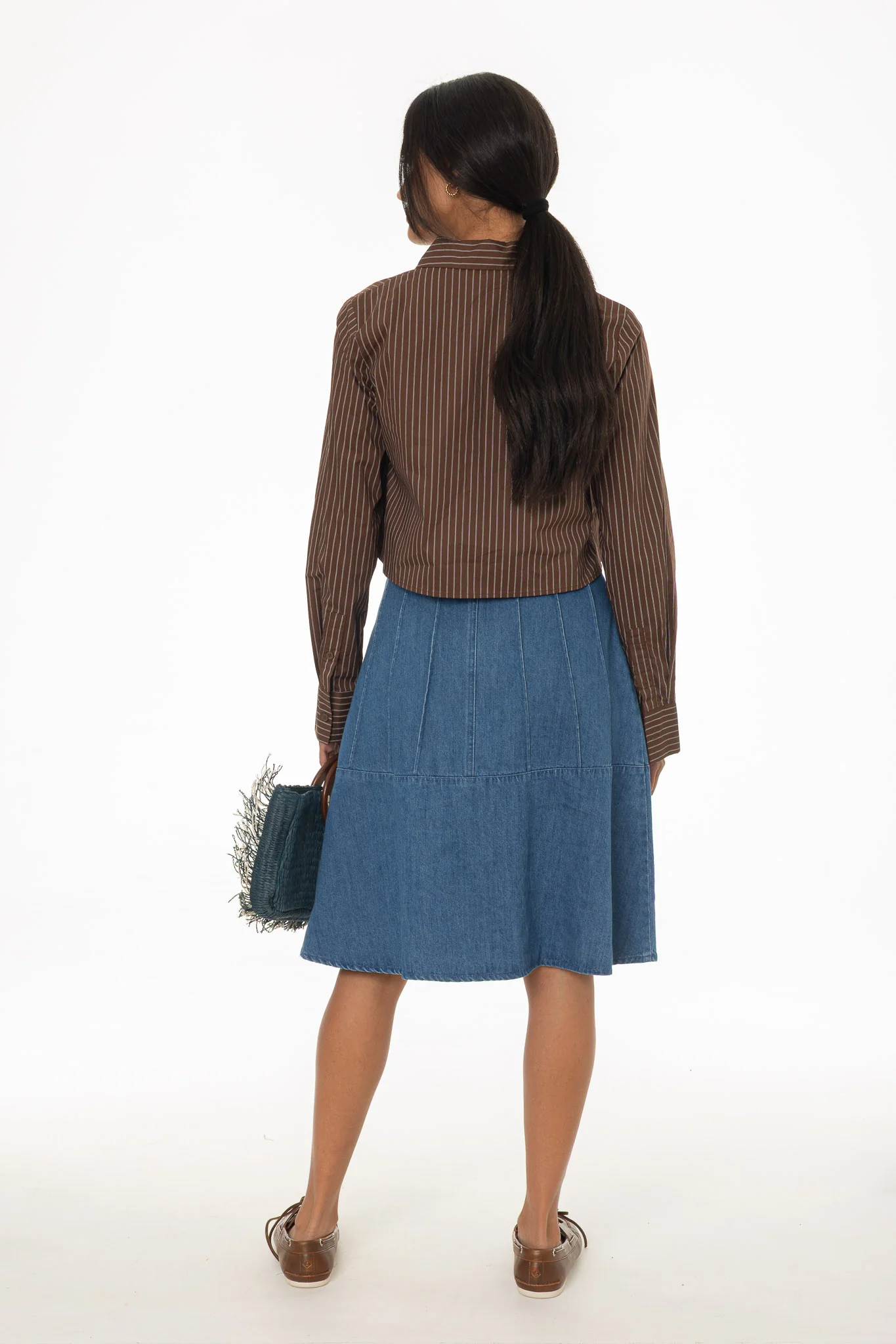 Light Blue Panel Flare Denim Skirt - Image 4