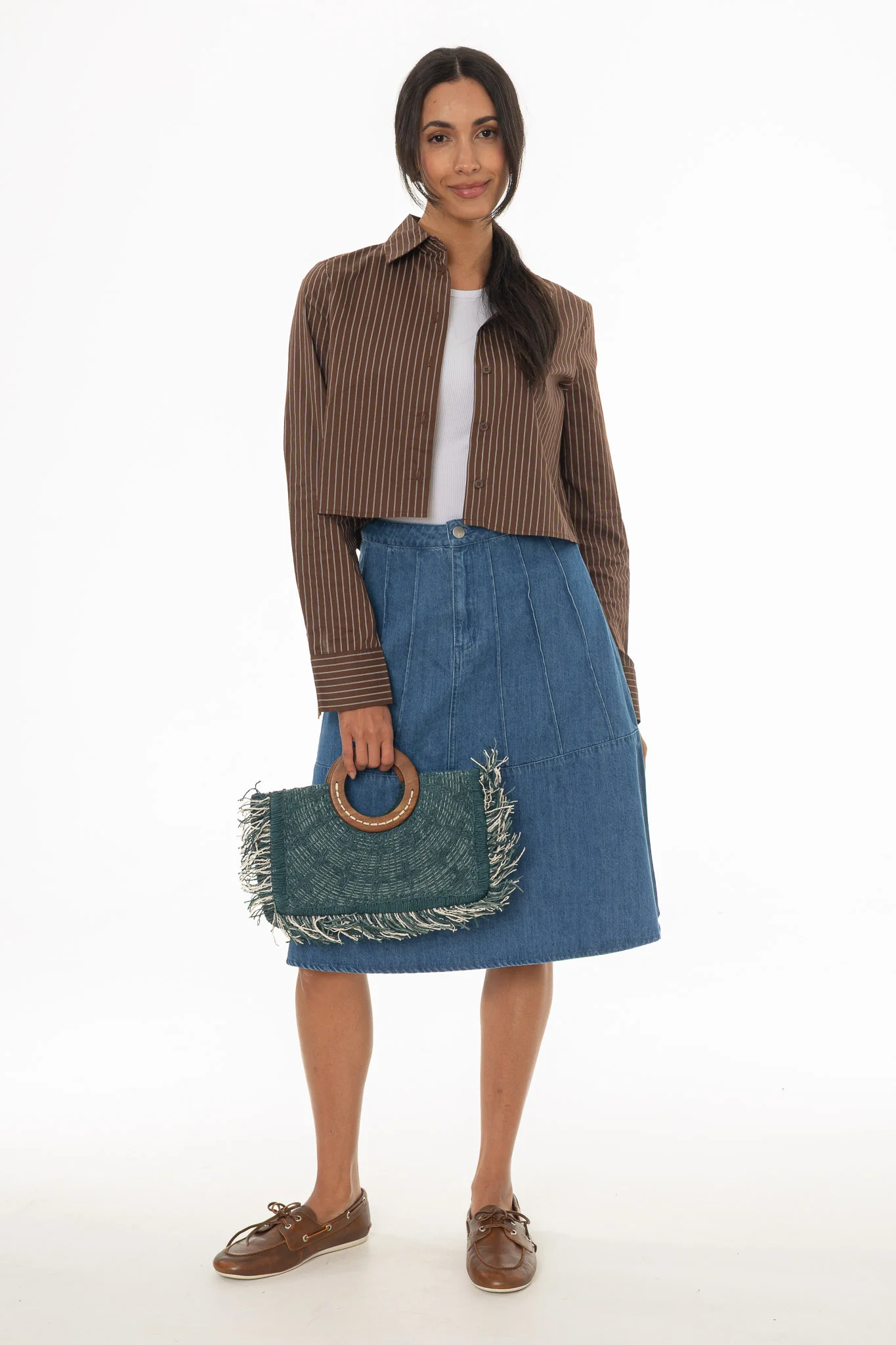 Light Blue Panel Flare Denim Skirt - Image 5