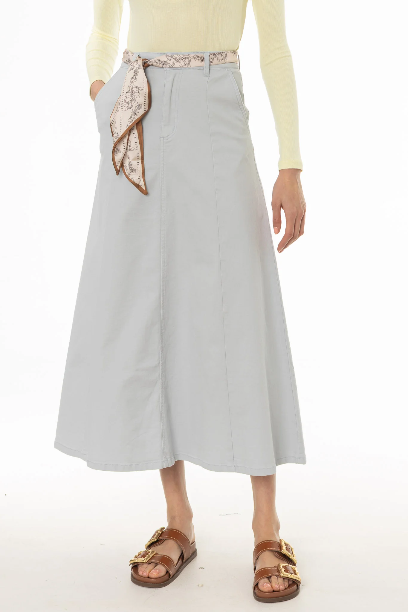 Light Blue Panel Flare Maxi Skirt - Image 2