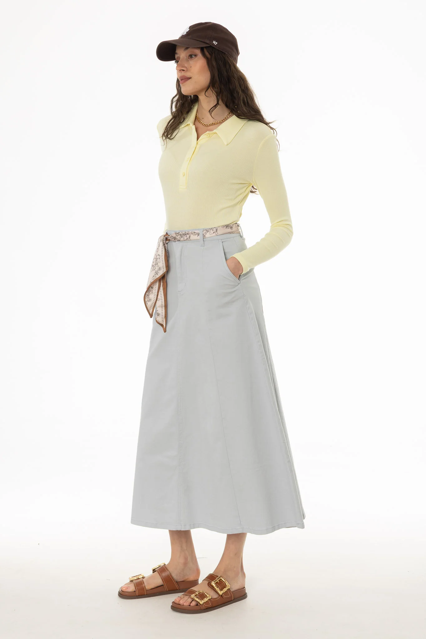 Light Blue Panel Flare Maxi Skirt - Image 3
