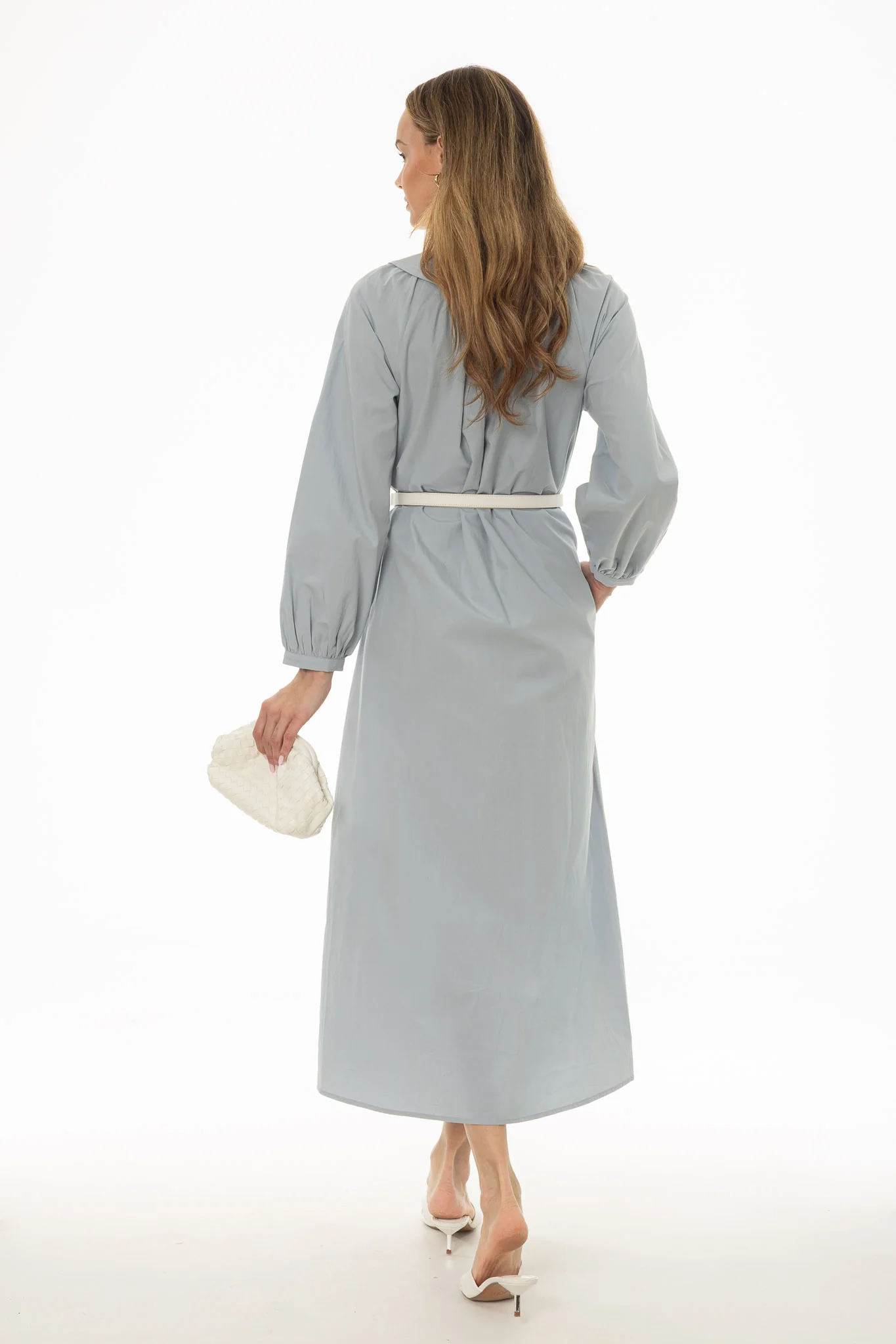 Light Blue Peter Pan Collar Shirt Dress - Image 4