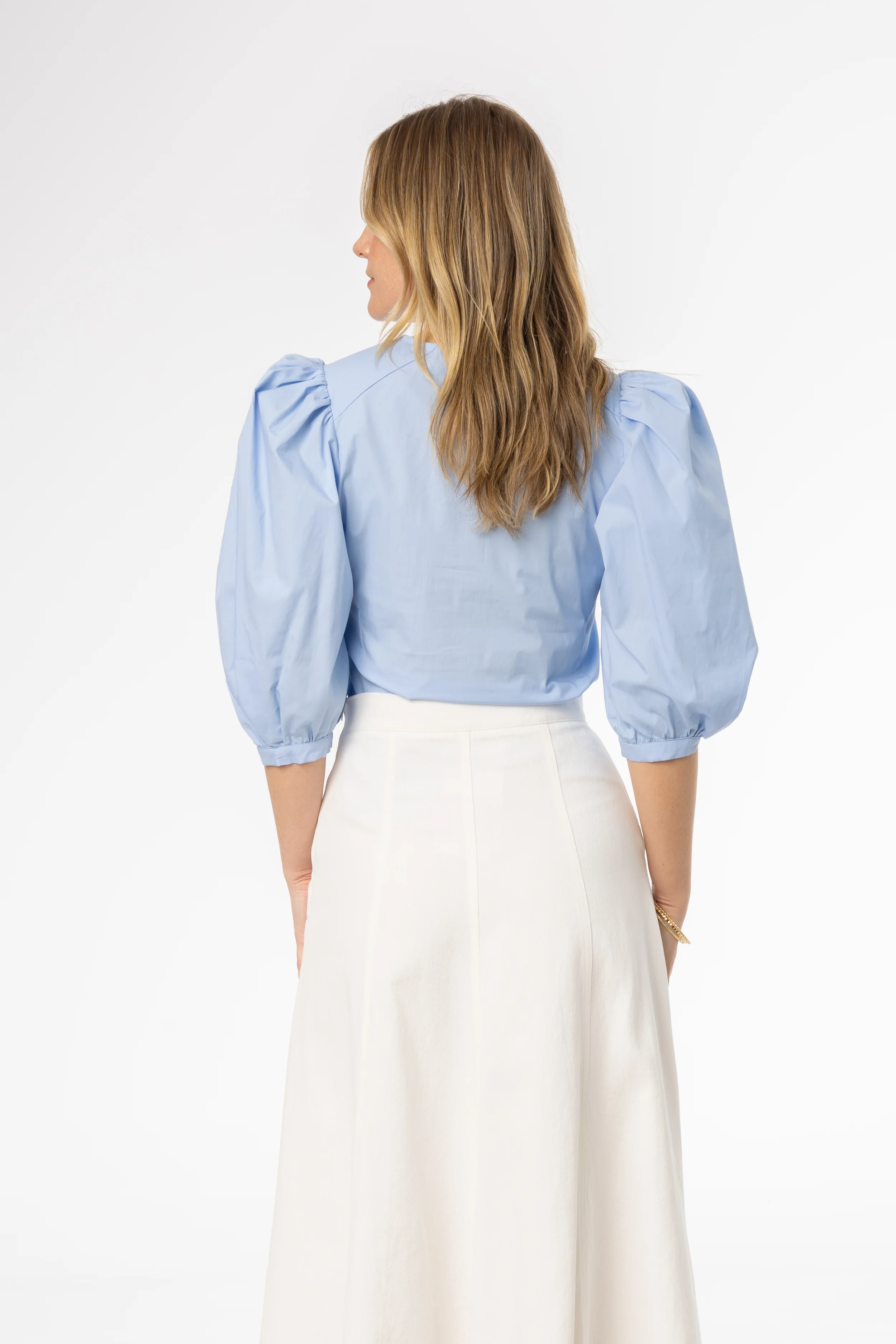 Light Blue Puff Sleeve Blouse - Image 3