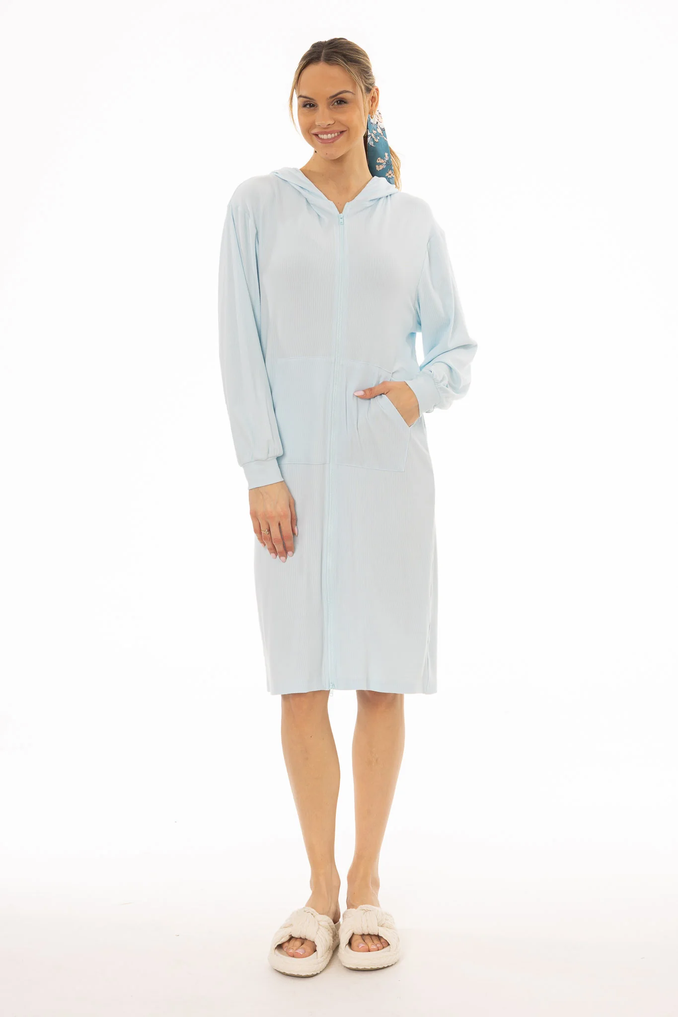 Light Blue Ribbed Sweatshirt Dress - Image 5