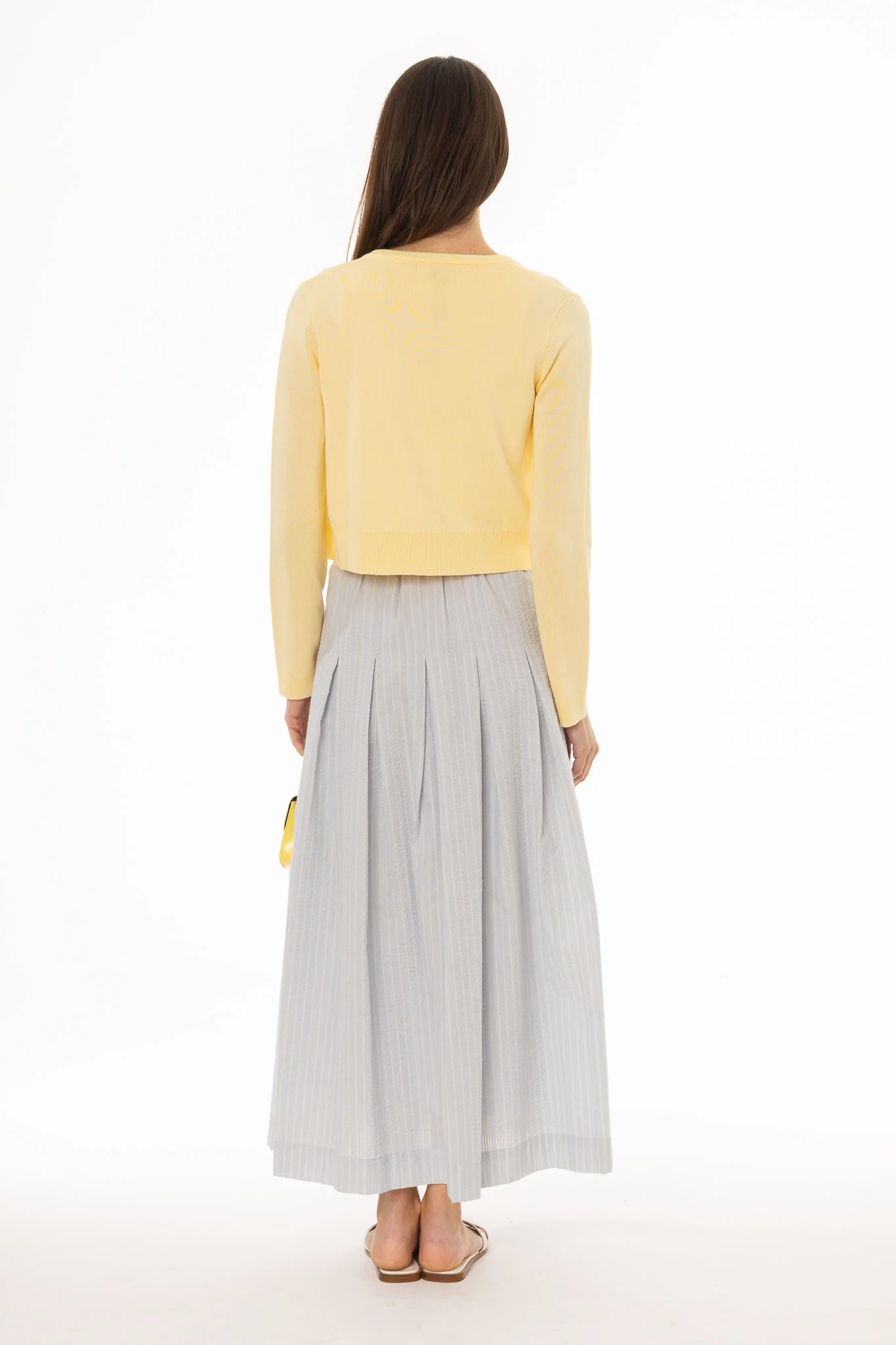 Light Blue Striped Pleated Maxi Skirt - Image 5