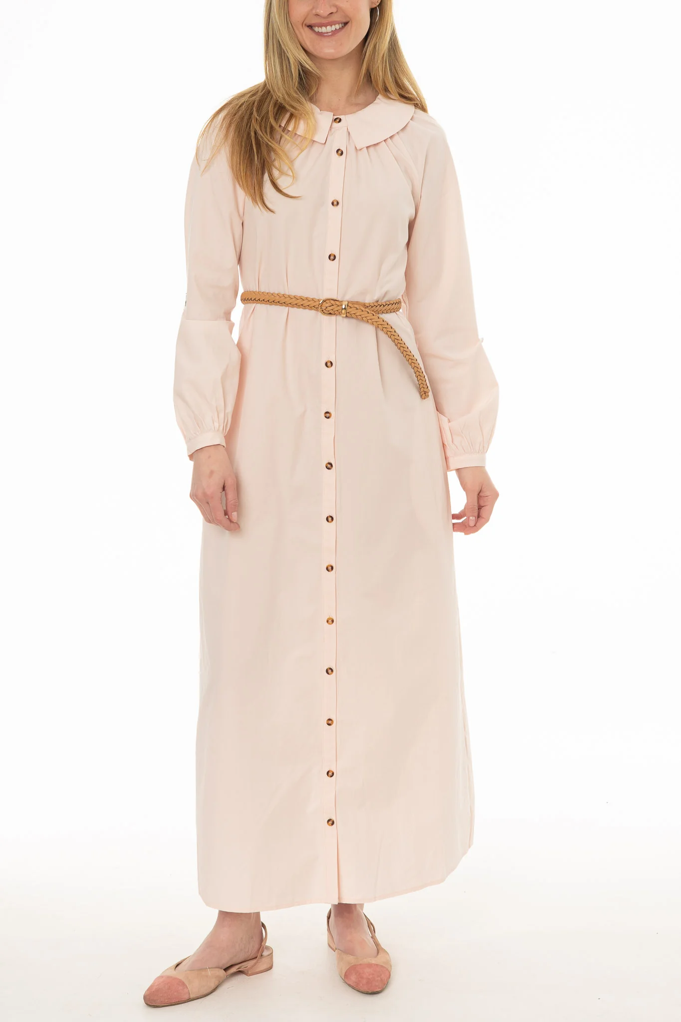 Light Pink Peter Pan Collar Shirt Dress - Image 2