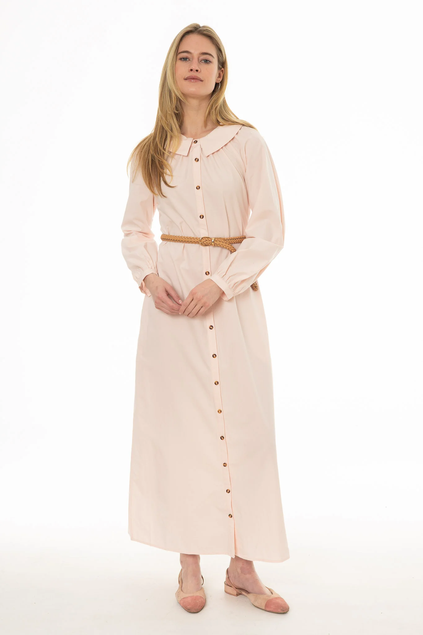 Light Pink Peter Pan Collar Shirt Dress - Image 5