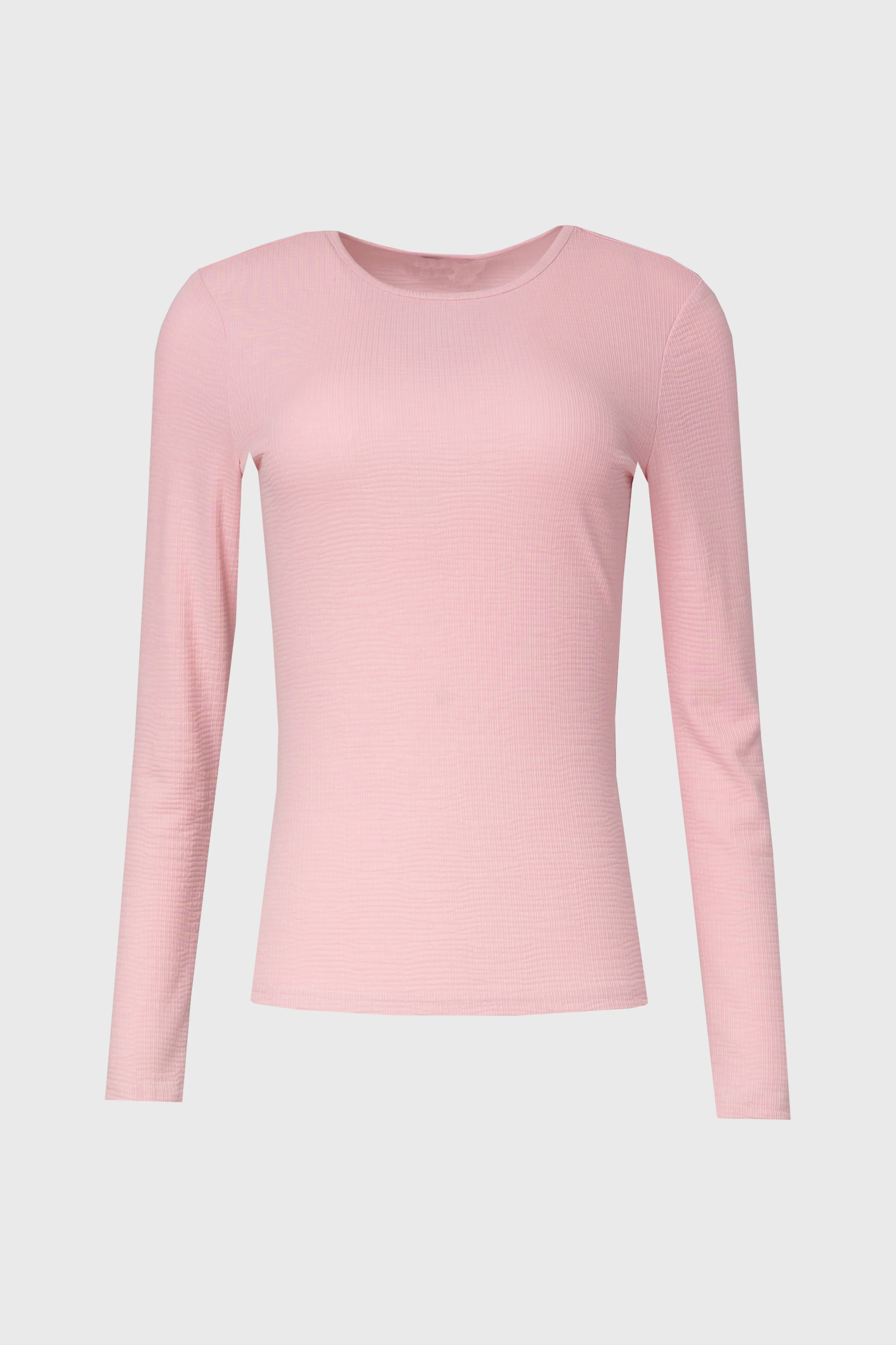Light Pink Waved Round Neck Long Sleeve T Shirt - Image 5