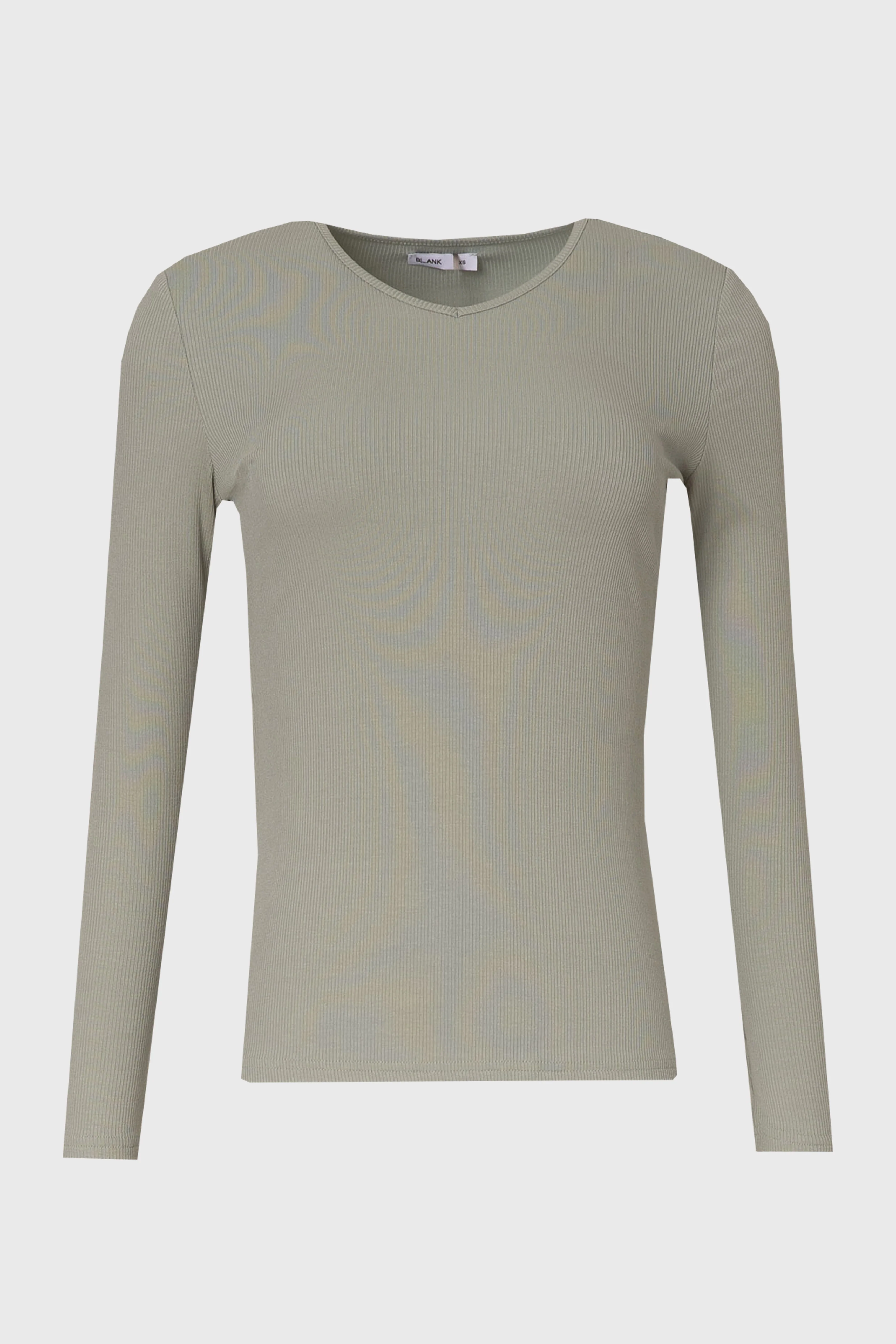 Light Sage Ribbed V-Neck Long Sleeve T-Shirt - Image 6