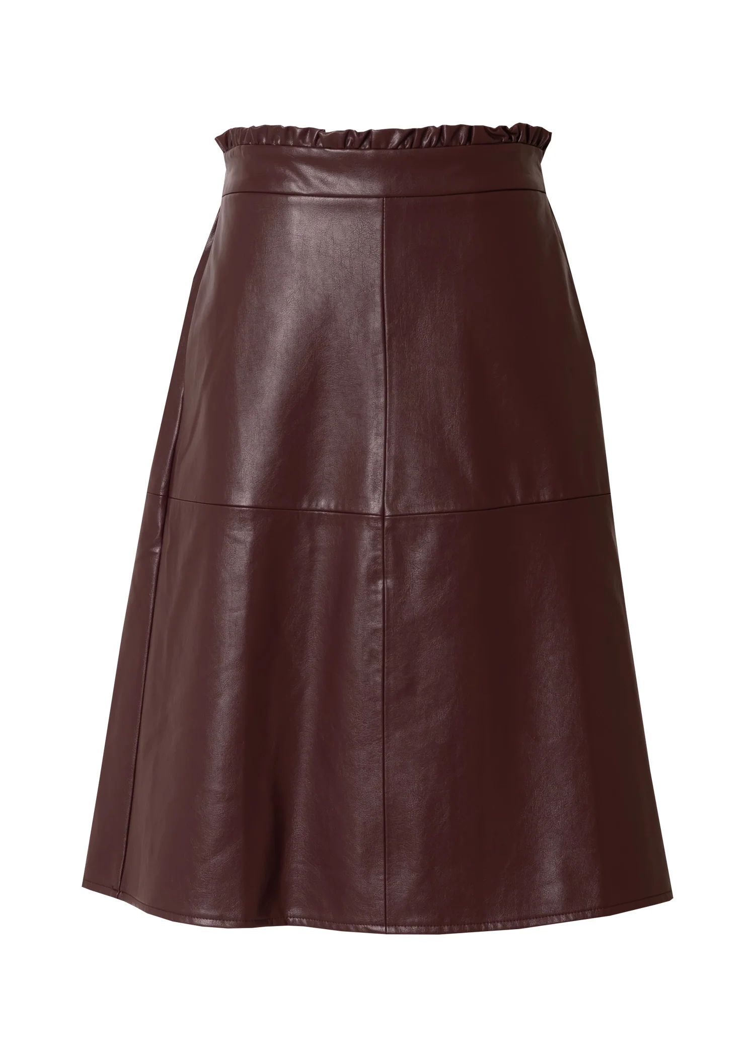 Burgundy Gathered Leather Skirt - Image 5