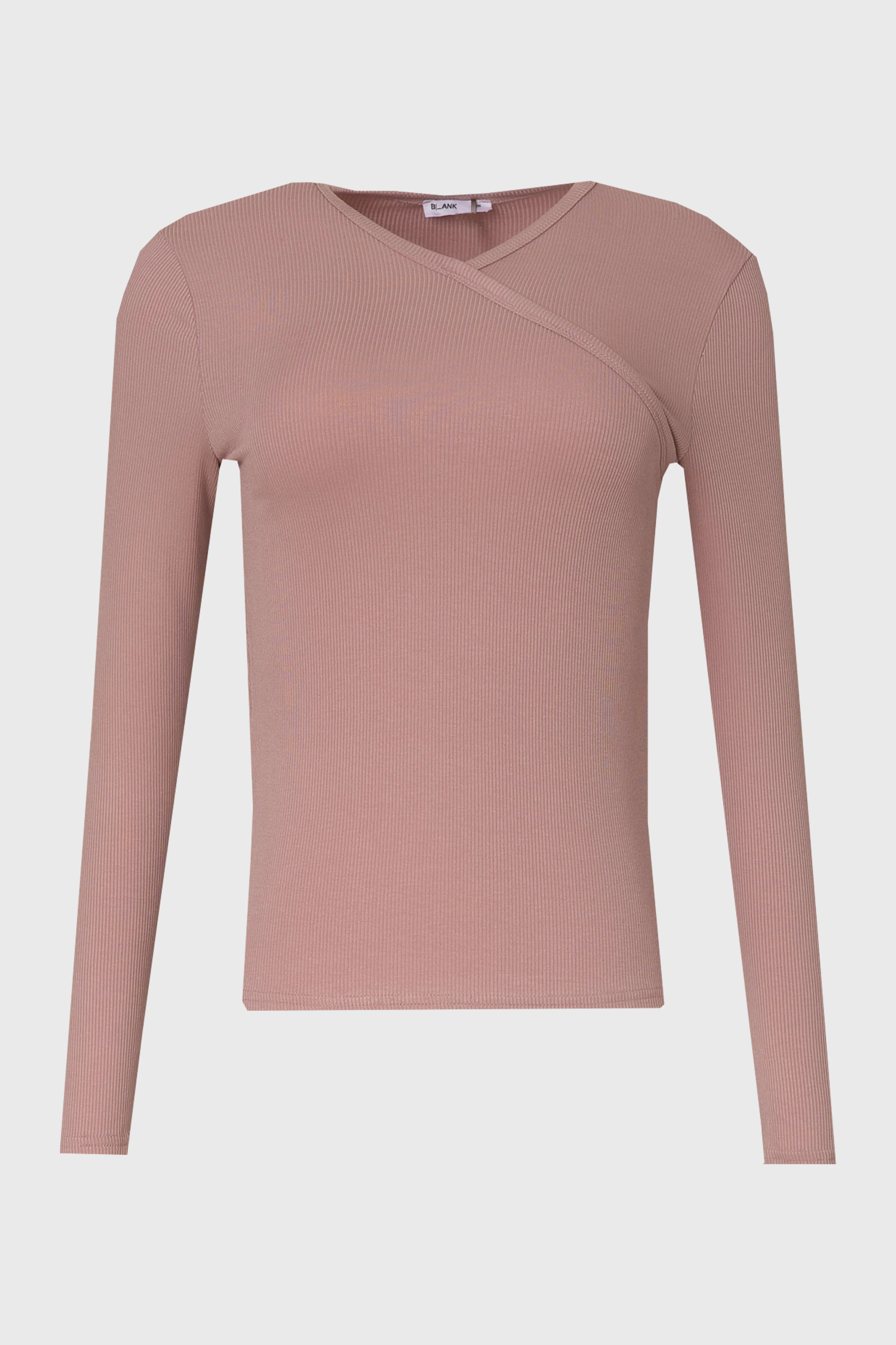 Mauve Ribbed Faux Wrap T-Shirt - Image 6