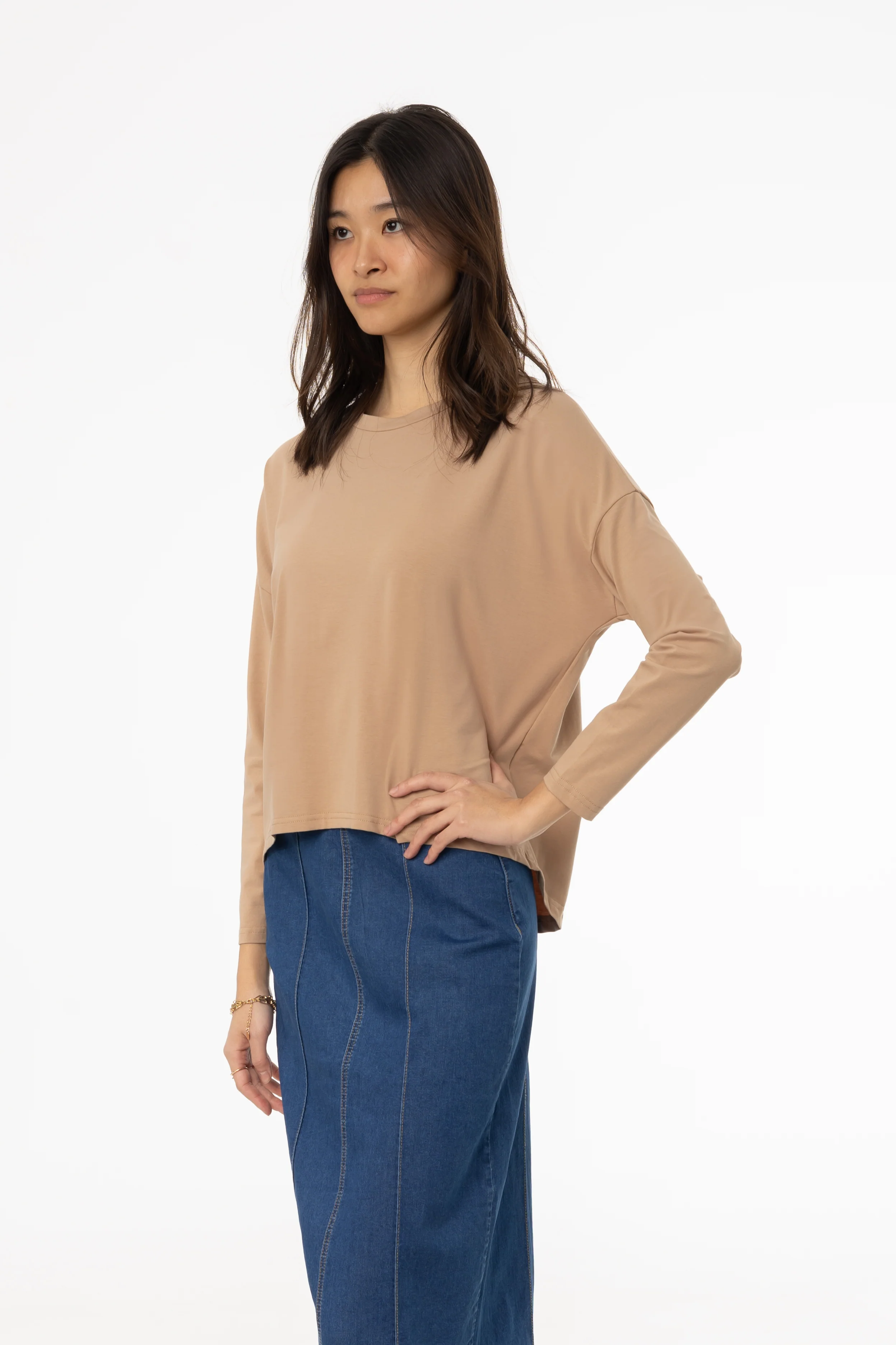 Mocha Dolman Long Sleeve T-Shirt - Image 2