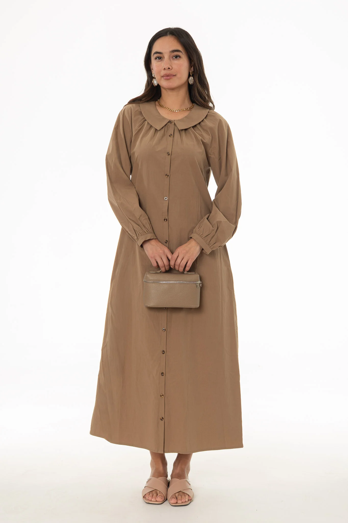 Mocha Peter Pan Collar Shirt Dress
