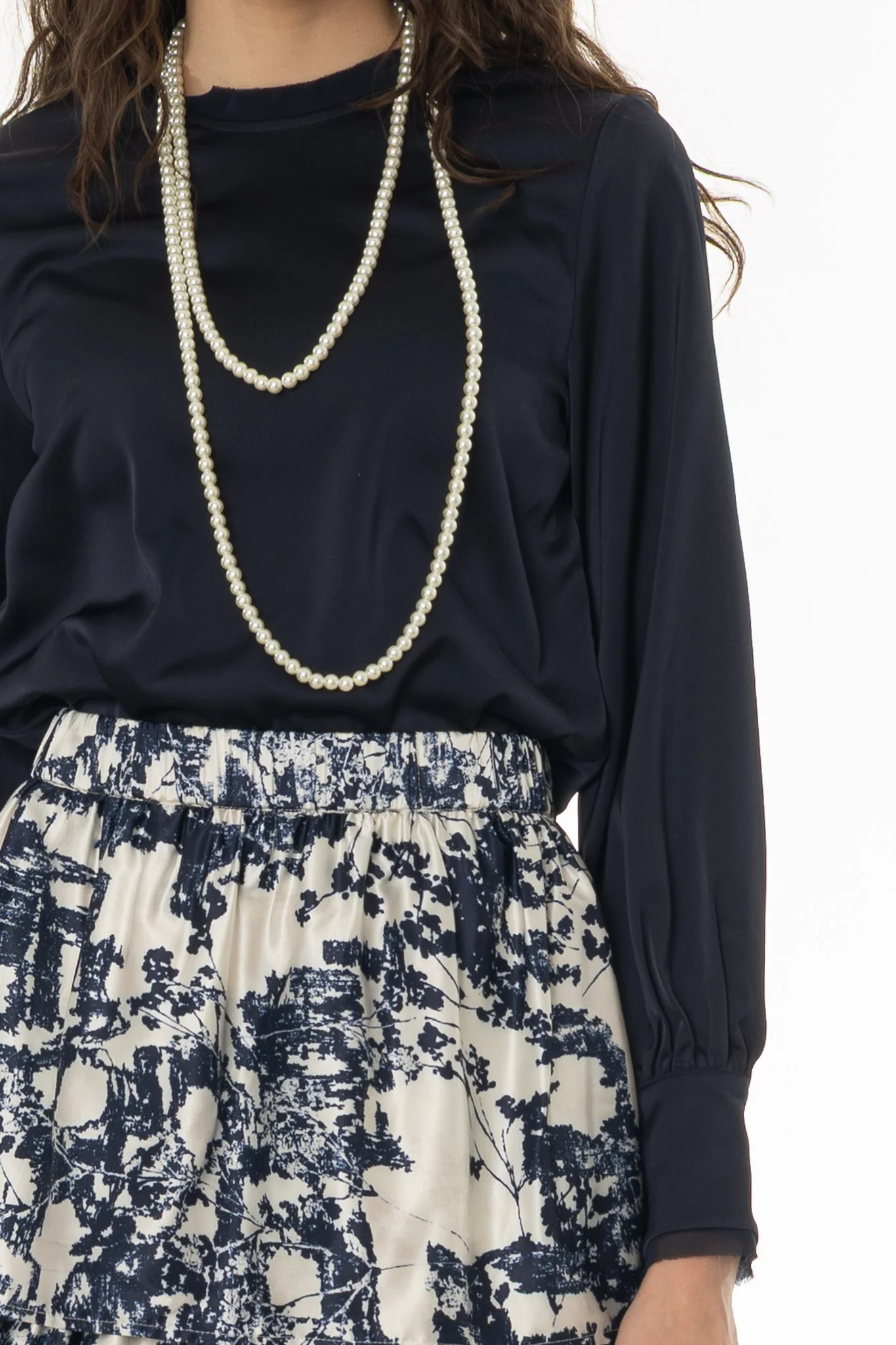 Navy Chiffon Edge Blouse - Image 2