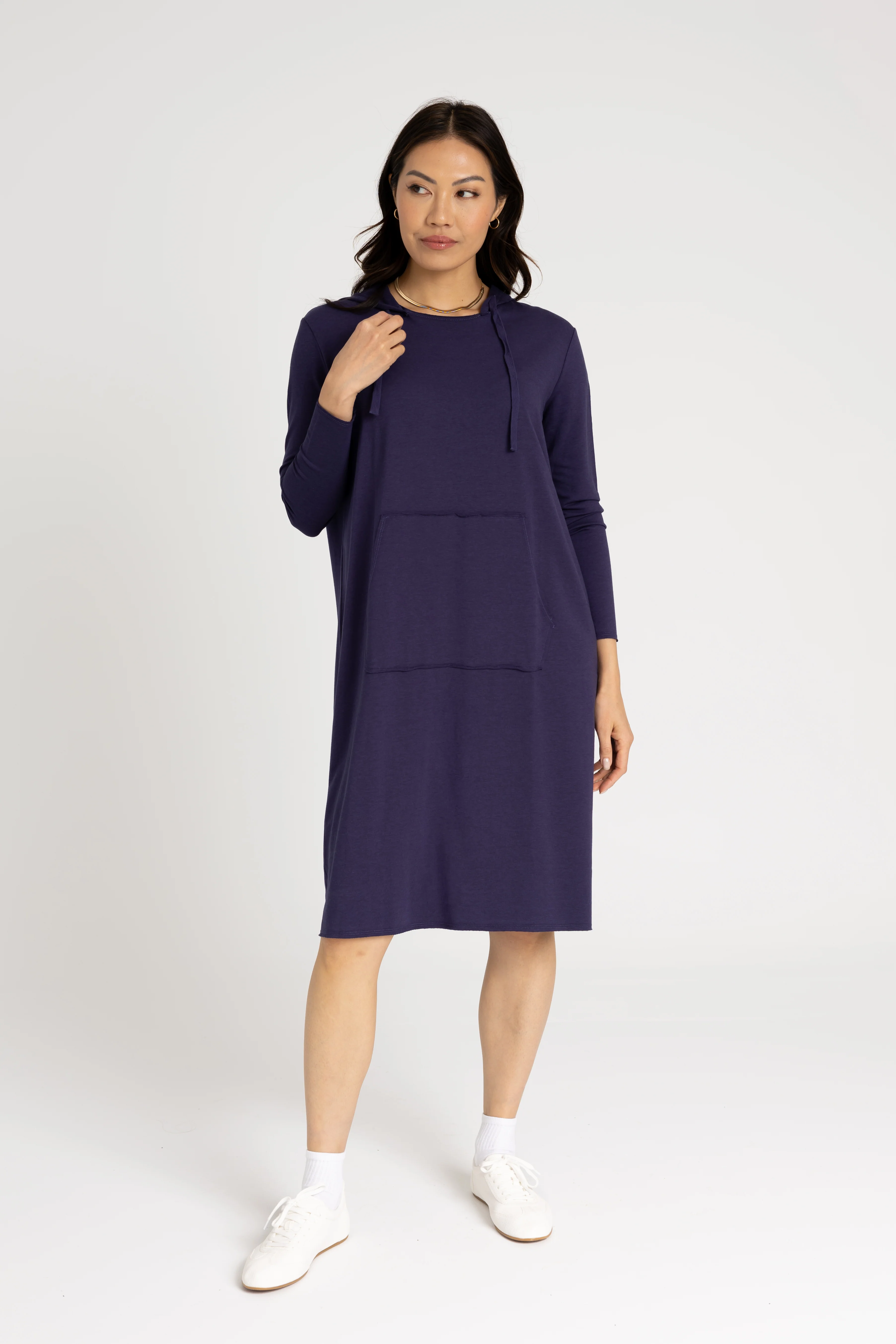 Navy Drawstring Hoodie Dress - Image 4