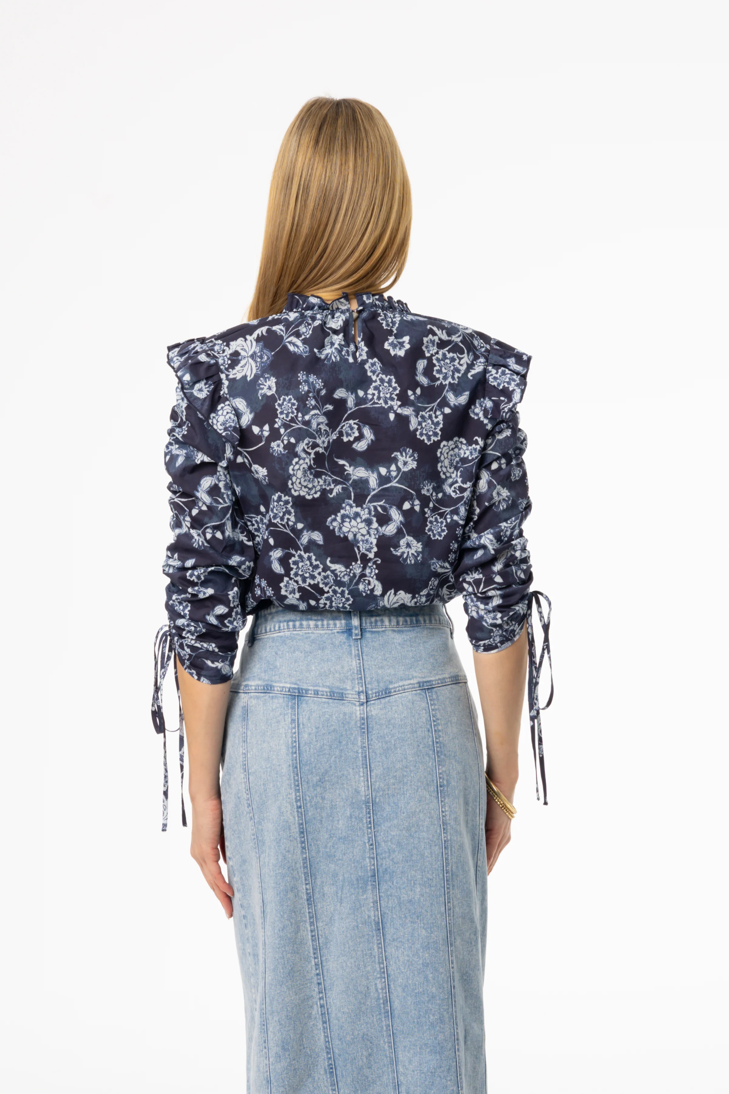 Navy Floral Ruffle Blouse - Image 3
