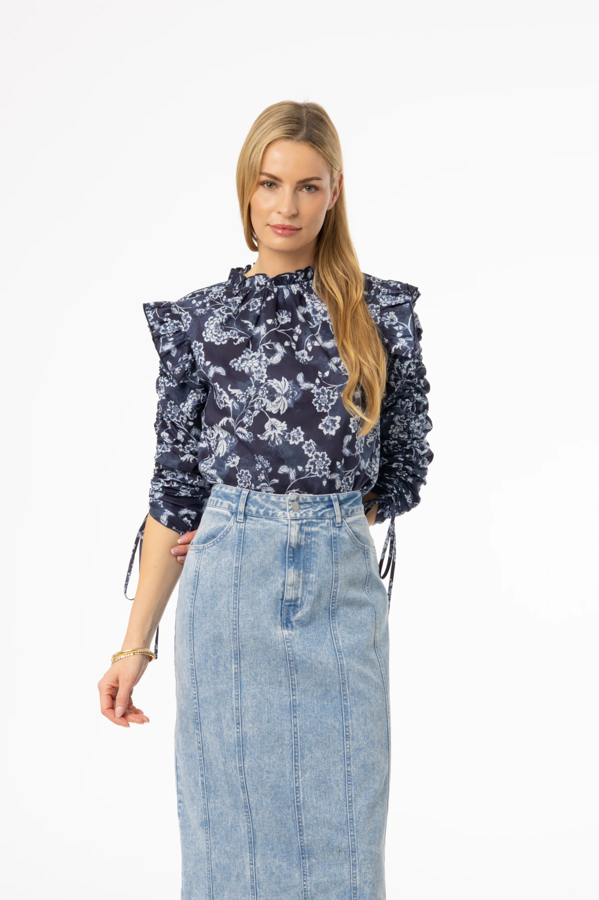 Navy Floral Ruffle Blouse - Image 4