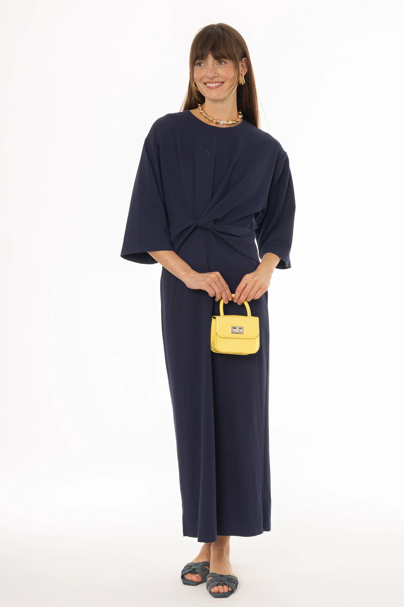 Navy Front Tie Knot Maxi Dress - Image 3