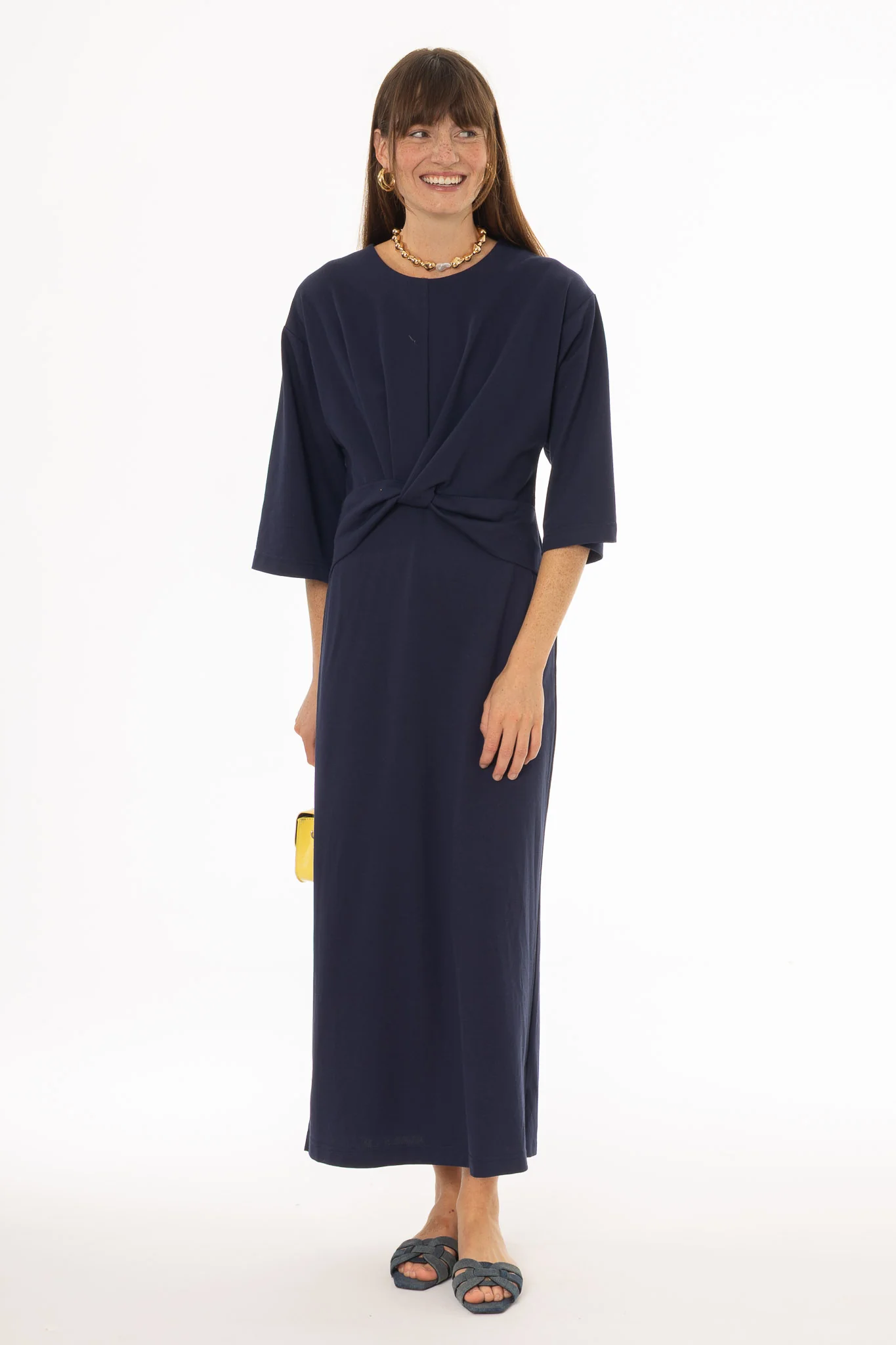 Navy Front Tie Knot Maxi Dress - Image 5